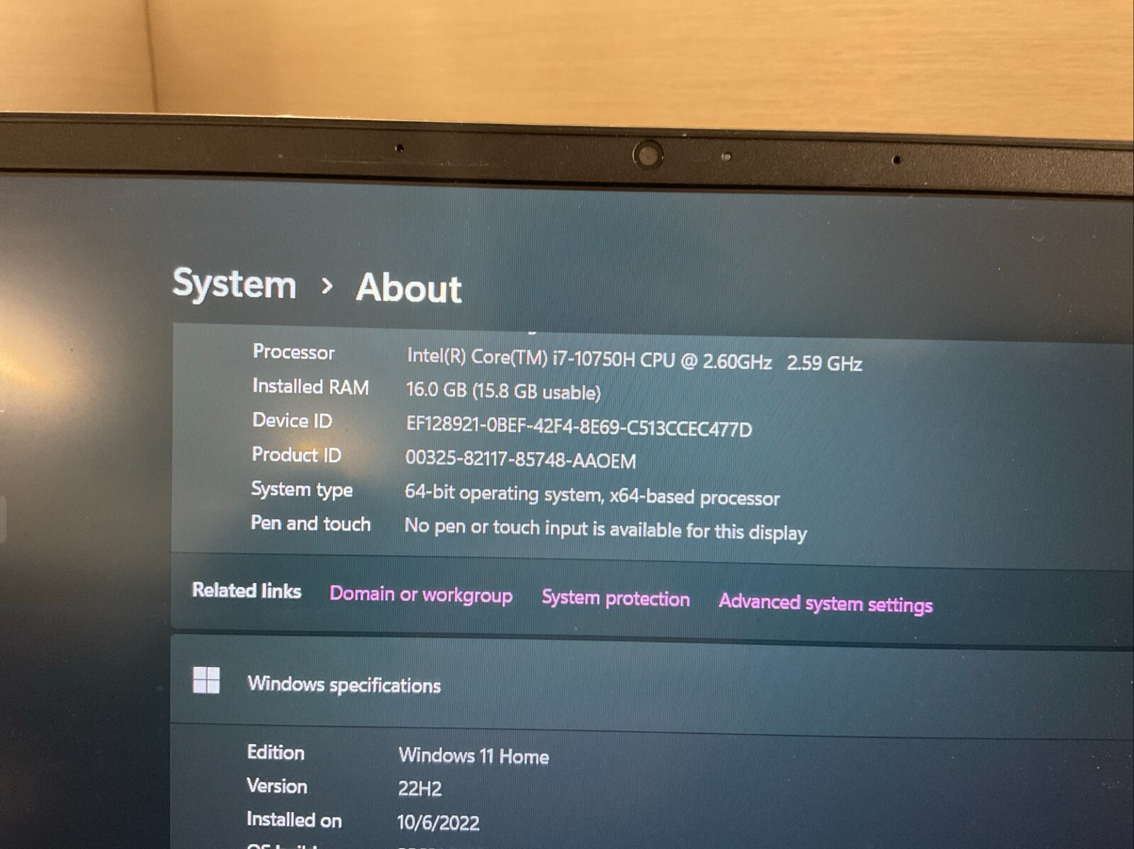 HP Omen 15.6 inch 3070 (512GB, Intel Core i7 10th Gen., 2.60GHz, 16GB) Gaming
