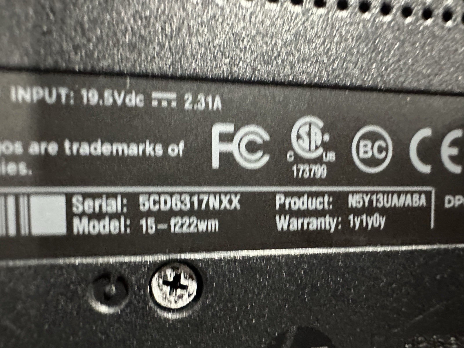 HP 15-f222wm 927 Touch Screen Laptop Turns On. Needs battery
