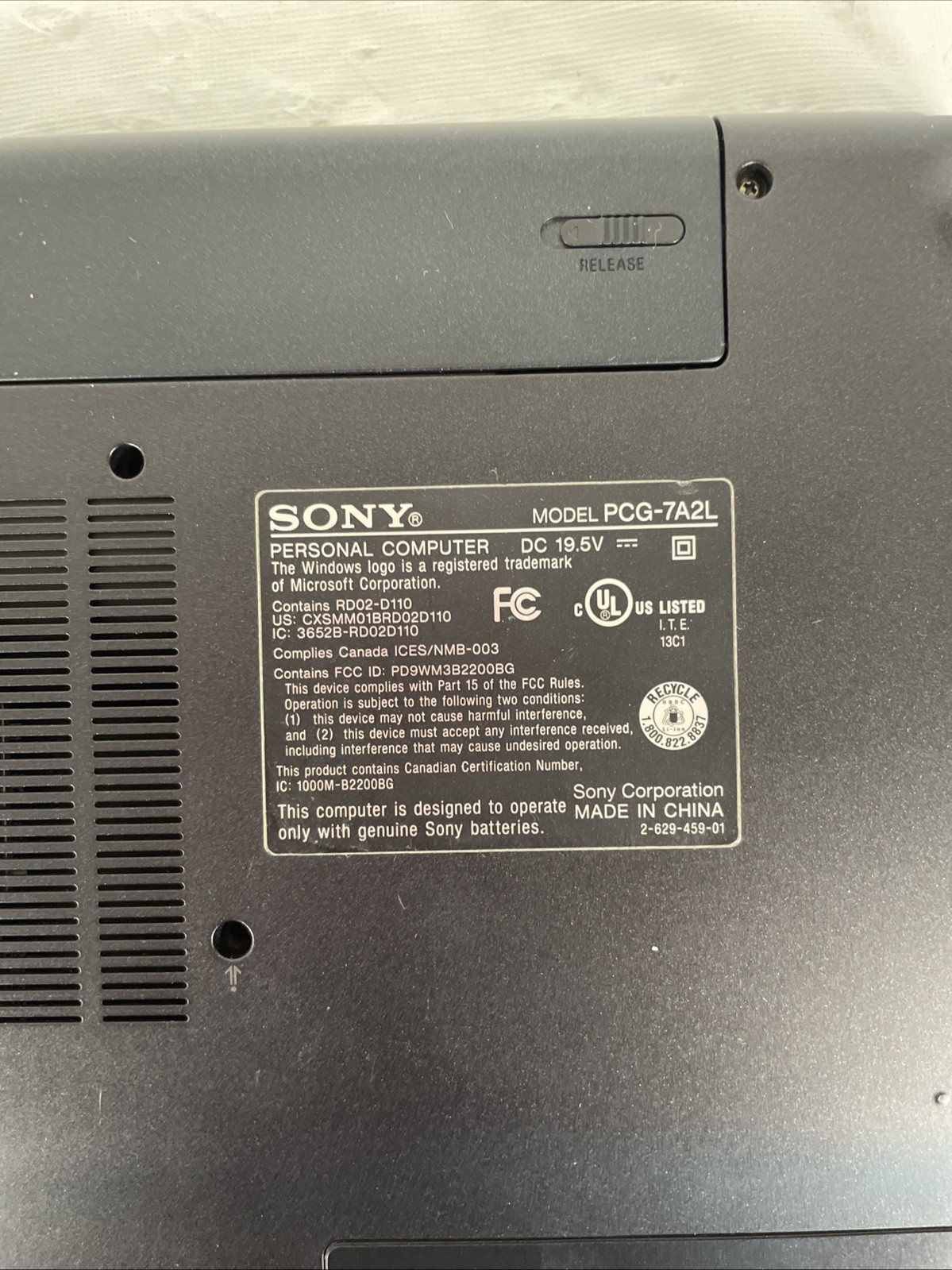 Sony Vaio VGN-FS630W Laptop | Intel Pentium (1.73 GHz) | 512MB RAM | No HDD |BB