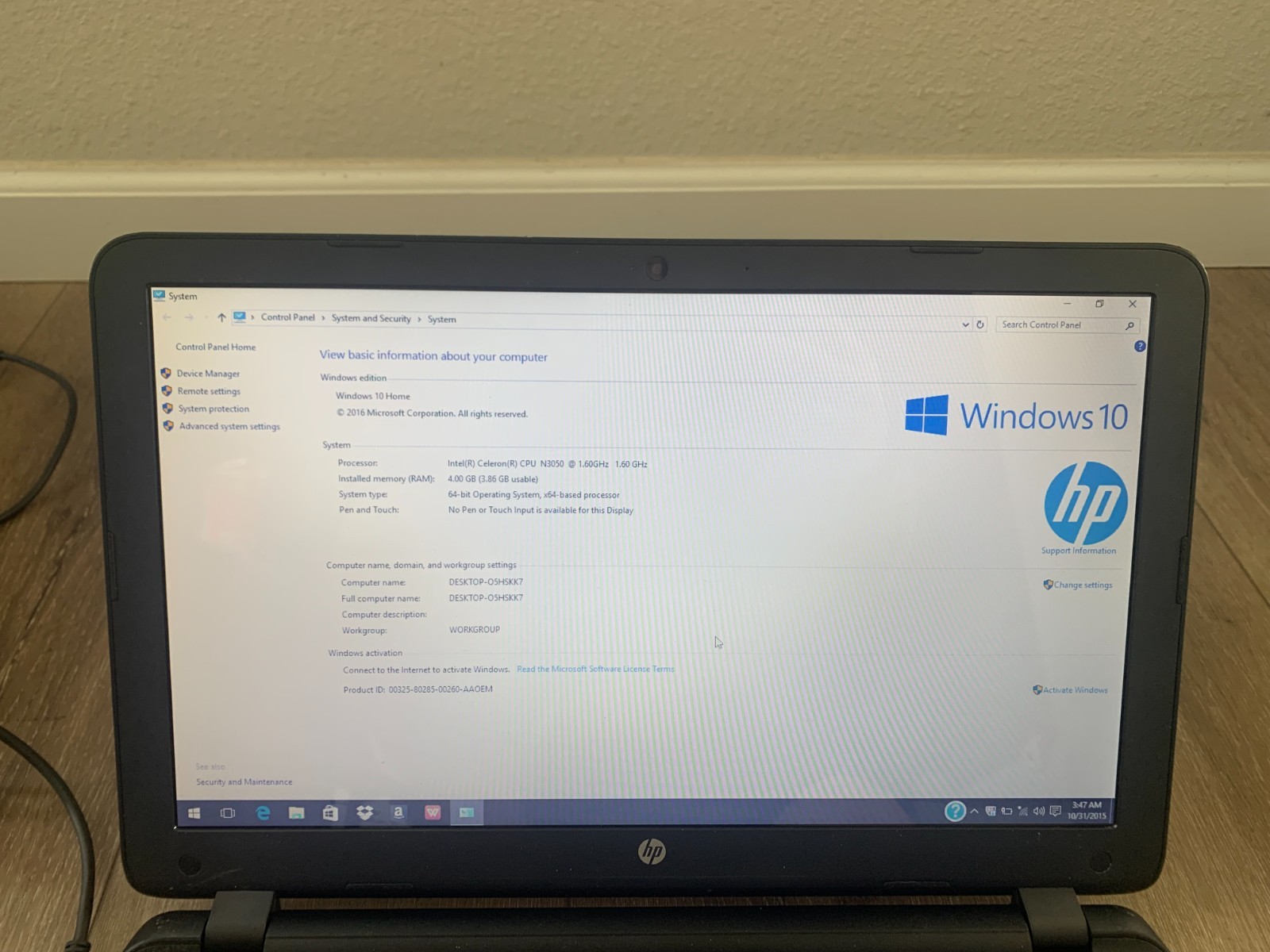 HP 15-f233wm 15.6″ Intel Celeron N3050 1.60Ghz 4GB RAM 500GB HDD Win 10 Home