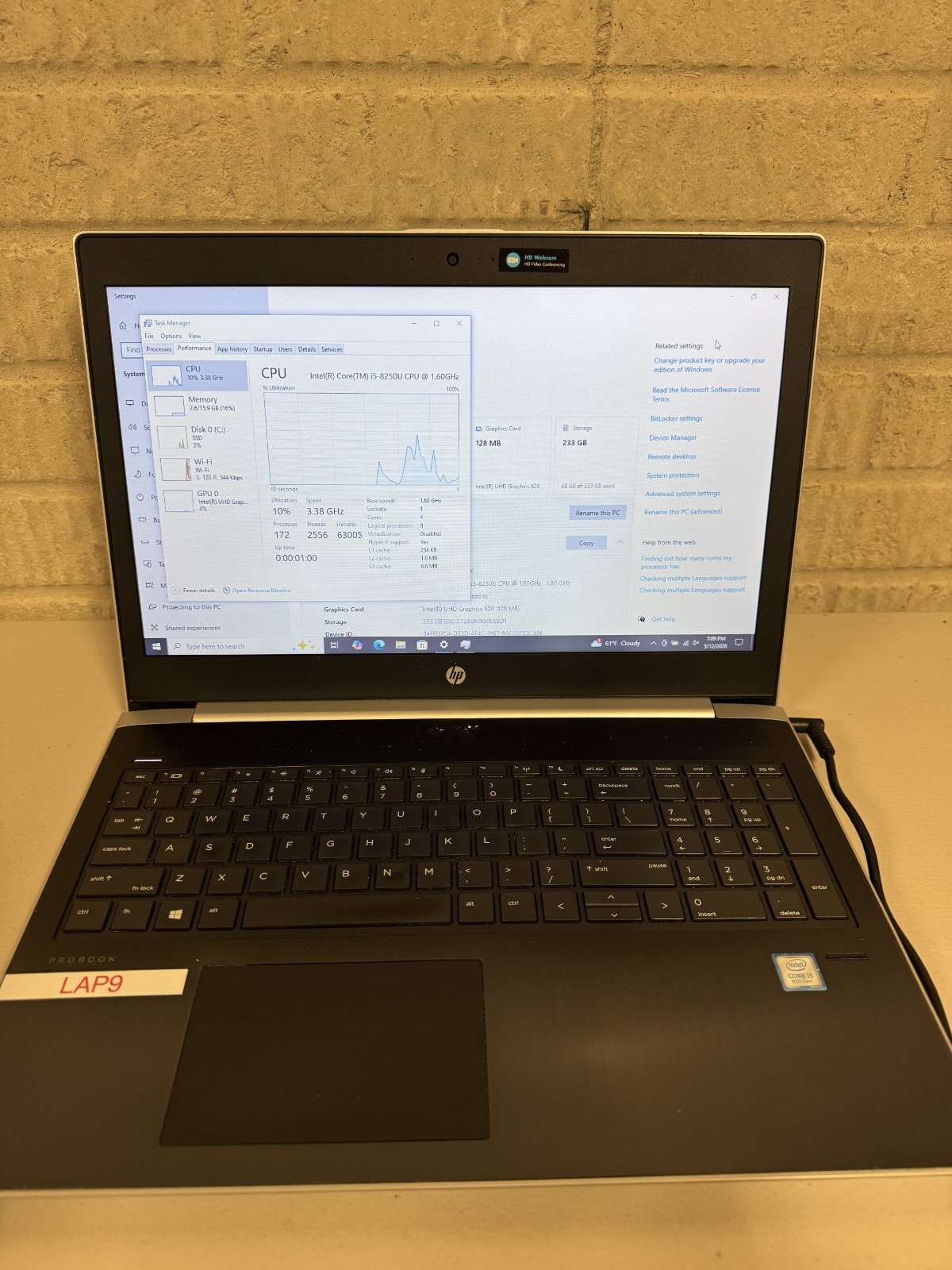 HP PROBOOK 450 G5 I5-8250U @ 1.6GHZ – 8gbRam – 256GB SSD – 15.6″ – Windows 11
