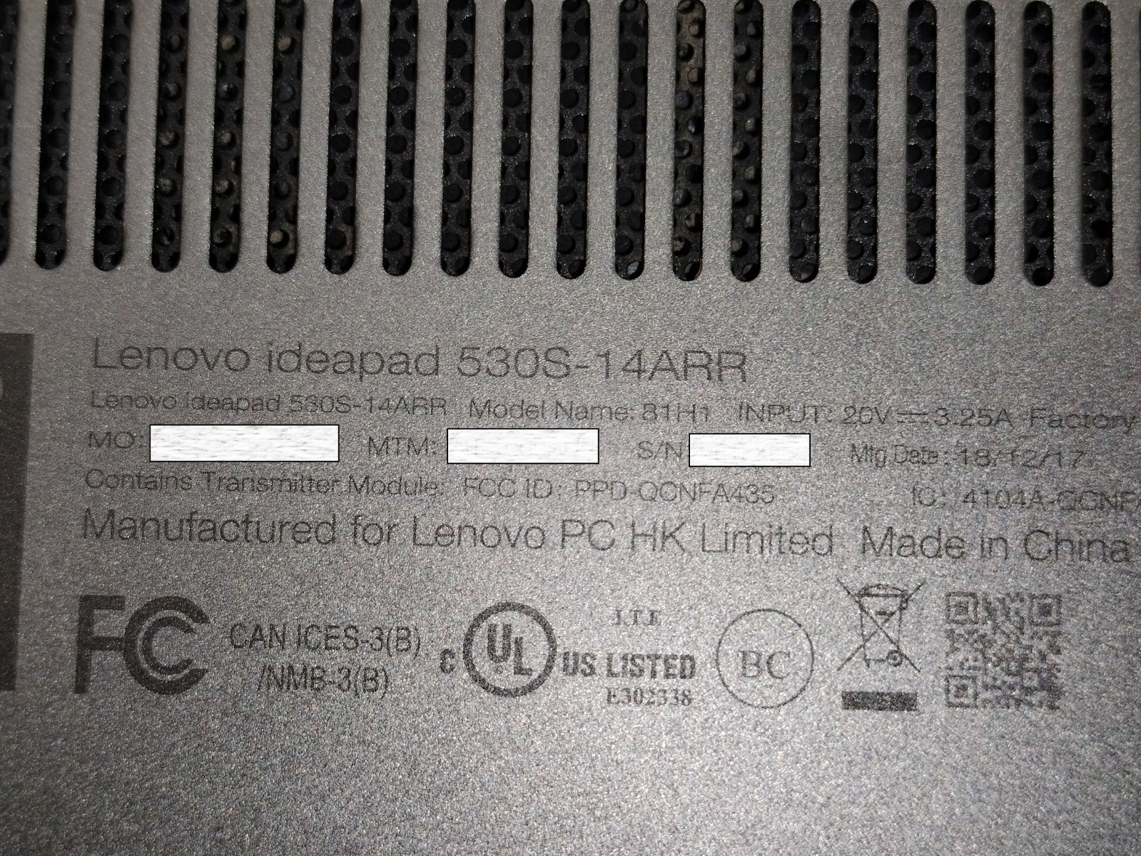 Lenovo Ideapad 530S-14ARR | Ryzen 5 2500U | 8GB RAM | 256GB SSD | NO OS