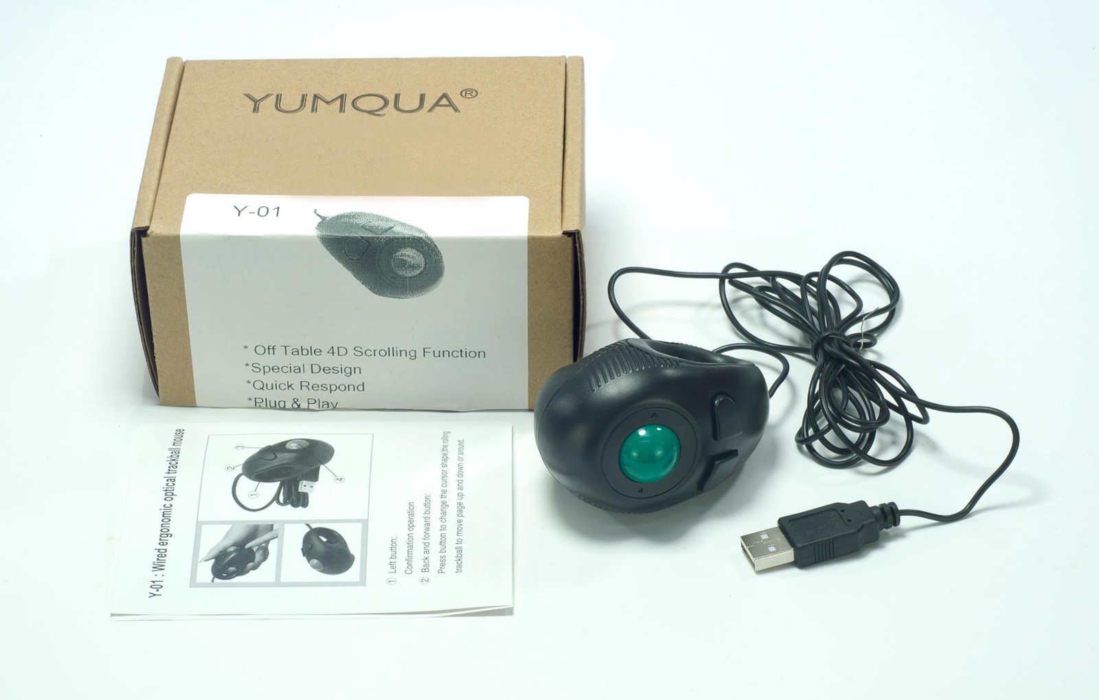 YUMQUA Finger Mouse Handheld Trackball Mouse Fingertip Mini 4D USB Wired Pointer