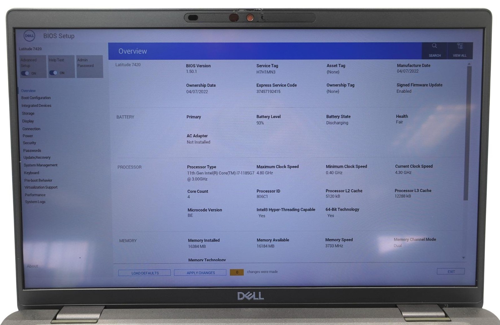 Dell Latitude 7420 14″ Core I7-1185G7 3.00GHz 16GB 256GB SSD Laptop
