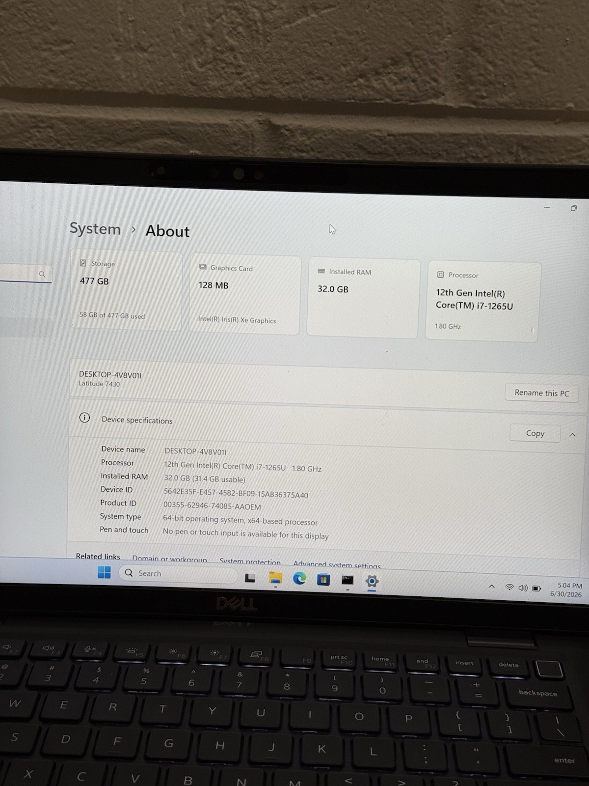 Dell Latitude 7430 14″ i7-1265u 32GB 512GB SSD, Good Battery, Win11 Pro