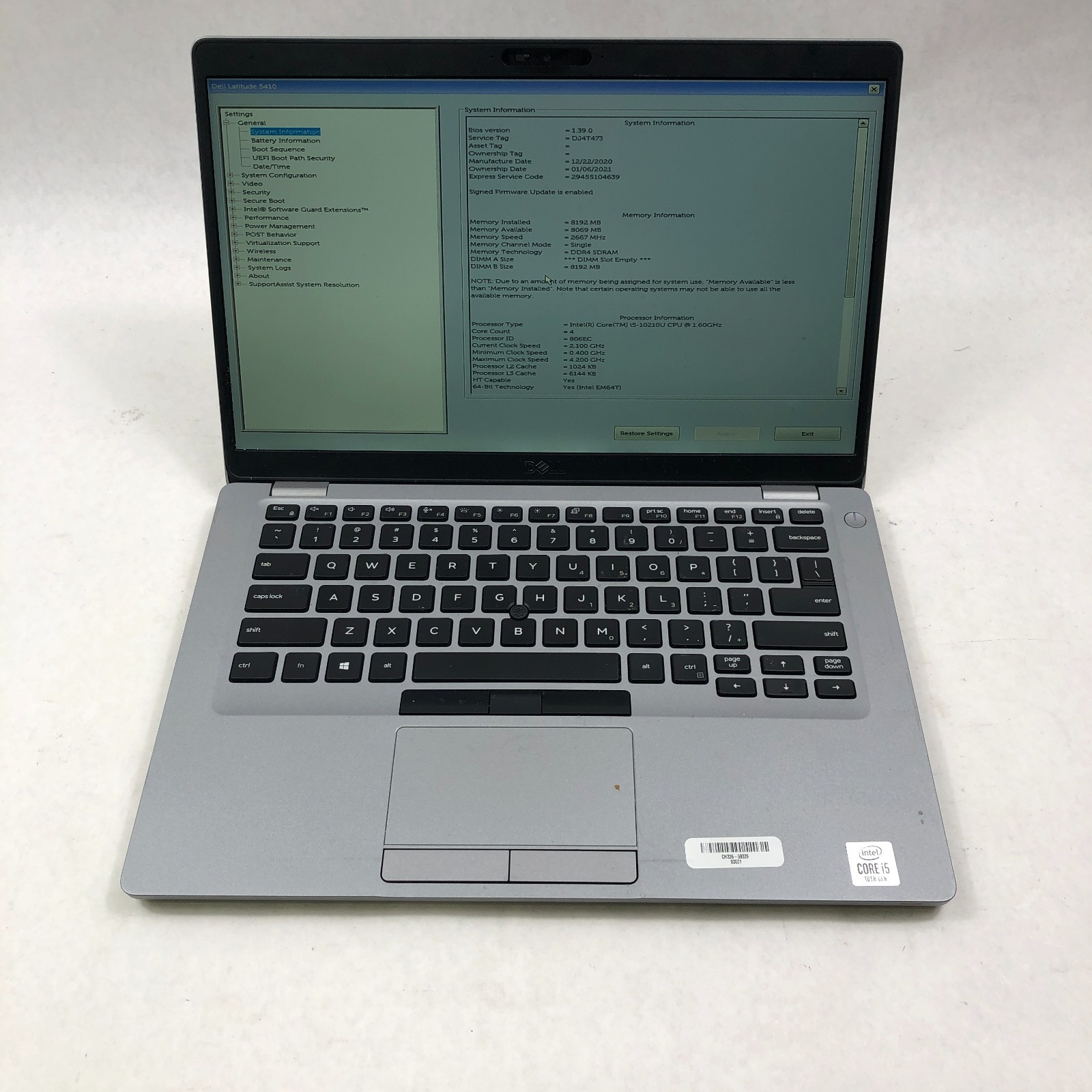 Dell Latitude 5410 Laptop Intel i5-10210U 1.6GHz 16GB RAM NO SSD *Read*