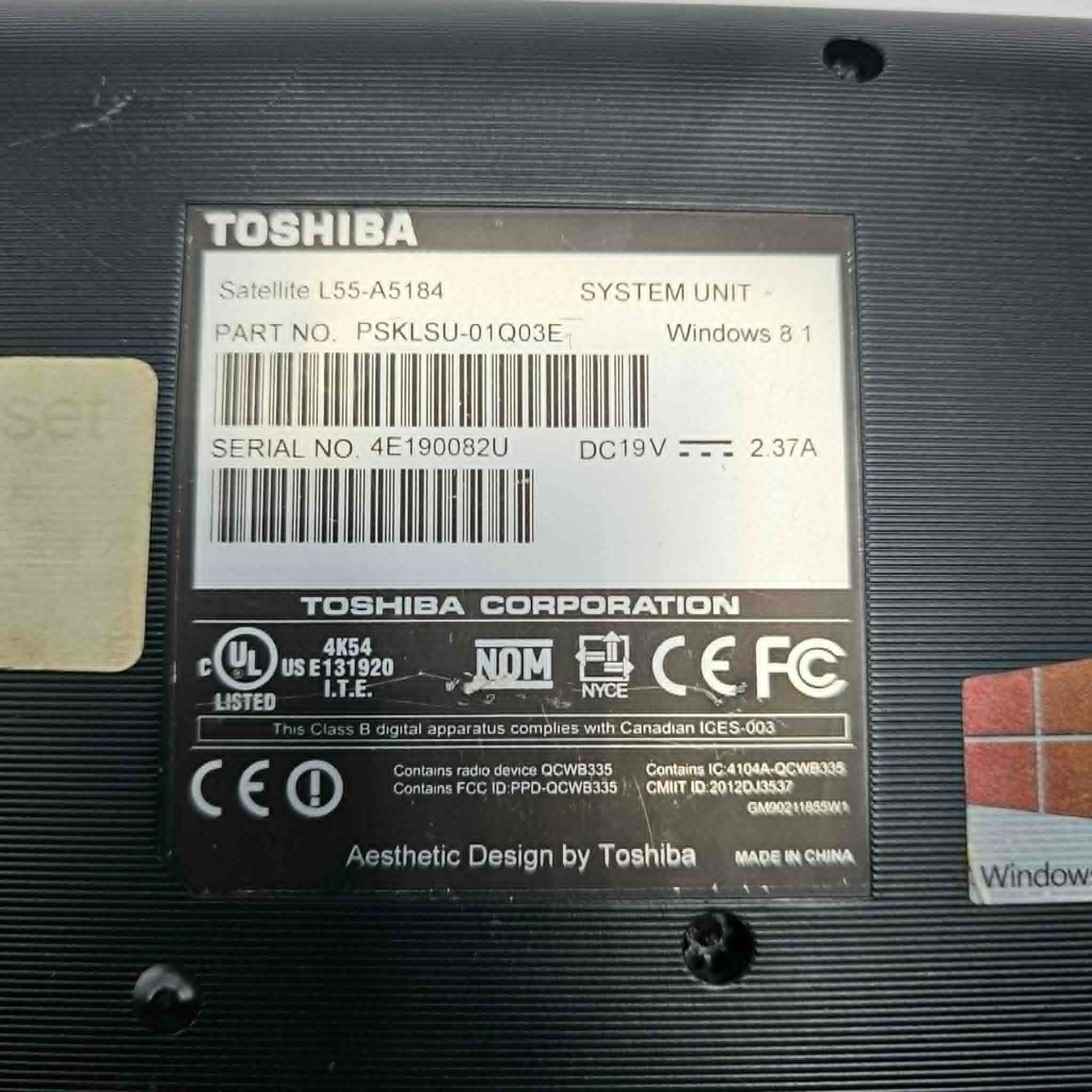 Toshiba Satellite L55 Intel Core i5 4200u No RAM No HDD 15.6″ FOR PARTS