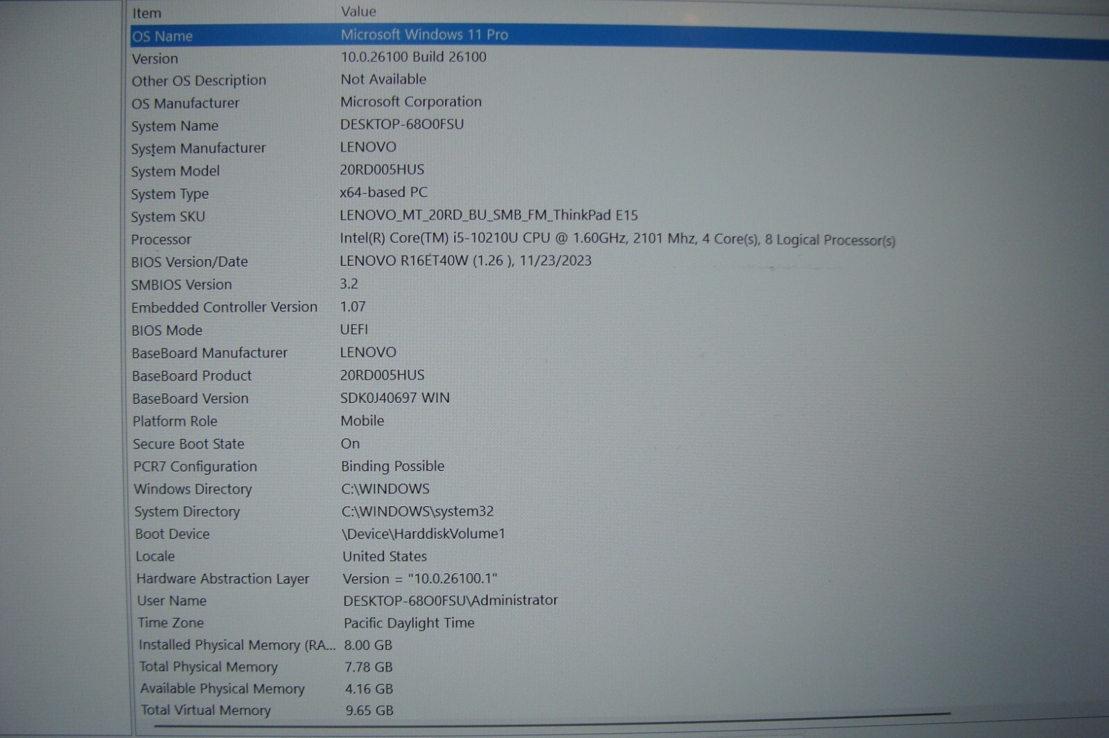 Lenovo ThinkPad E15 15.6″FHD Intel i5-10210U 1.6Ghz 8GB 256GB SSD Windows 11 Pro