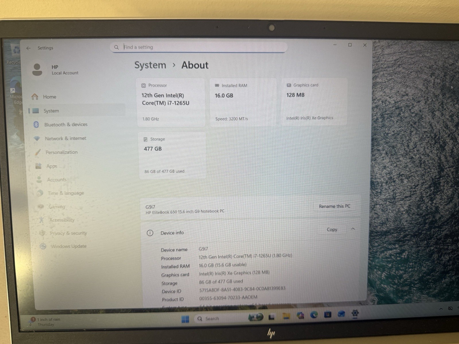 HP Elitebook 650 G9 15.6″ 16GB 512GB SSD Core™ i7-1265U 3.6GHz WIN11P, Silver