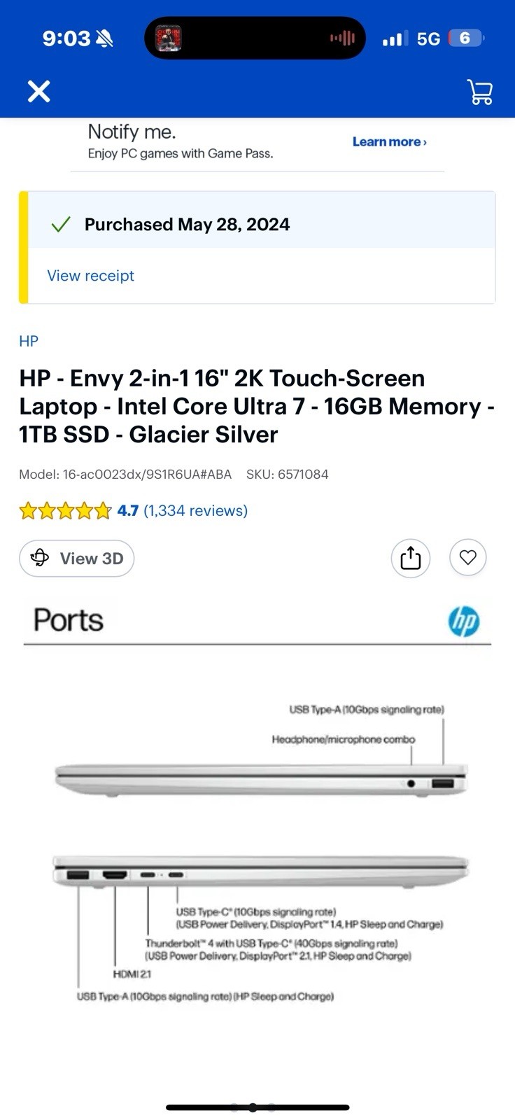 HP Envy 2-in-1 16″ 2K Touch-Screen Laptop Intel Core Ultra 5, 16GB RAM