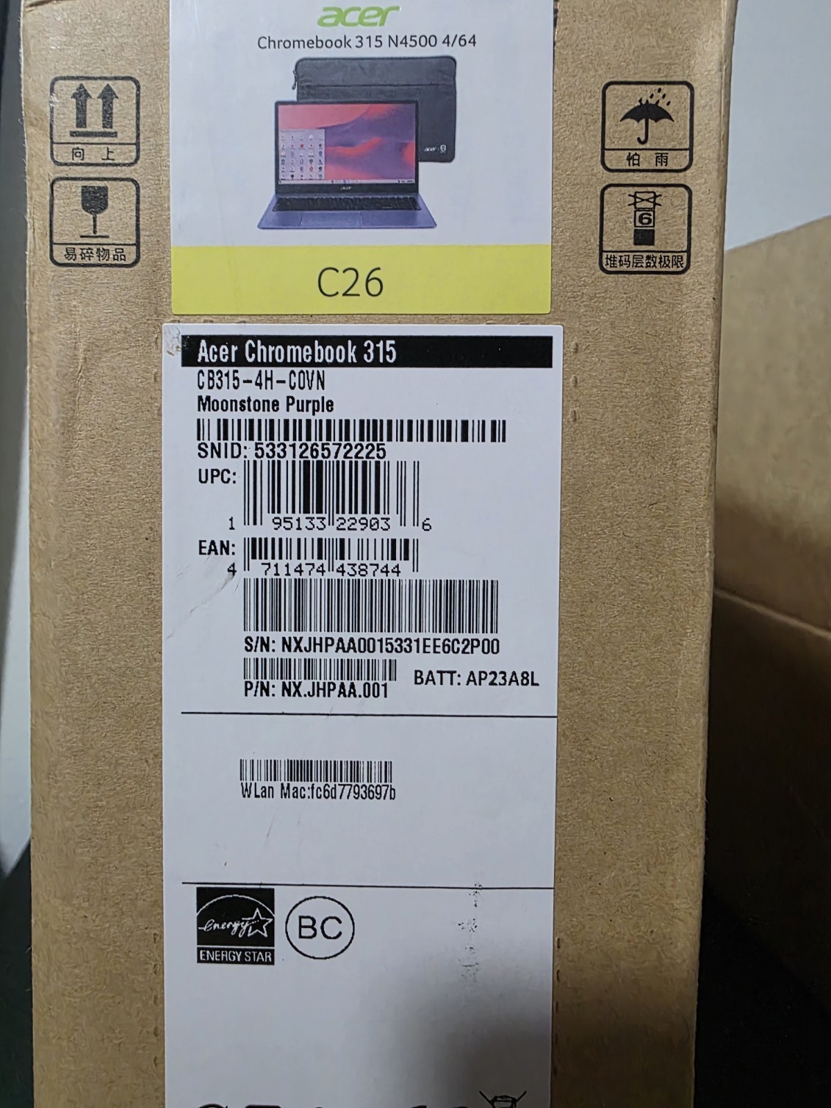 Acer Chromebook 315 CB315-4H-C0VN 15.6″ N4500 4GB 64GB Moonstone Purple Chrome …
