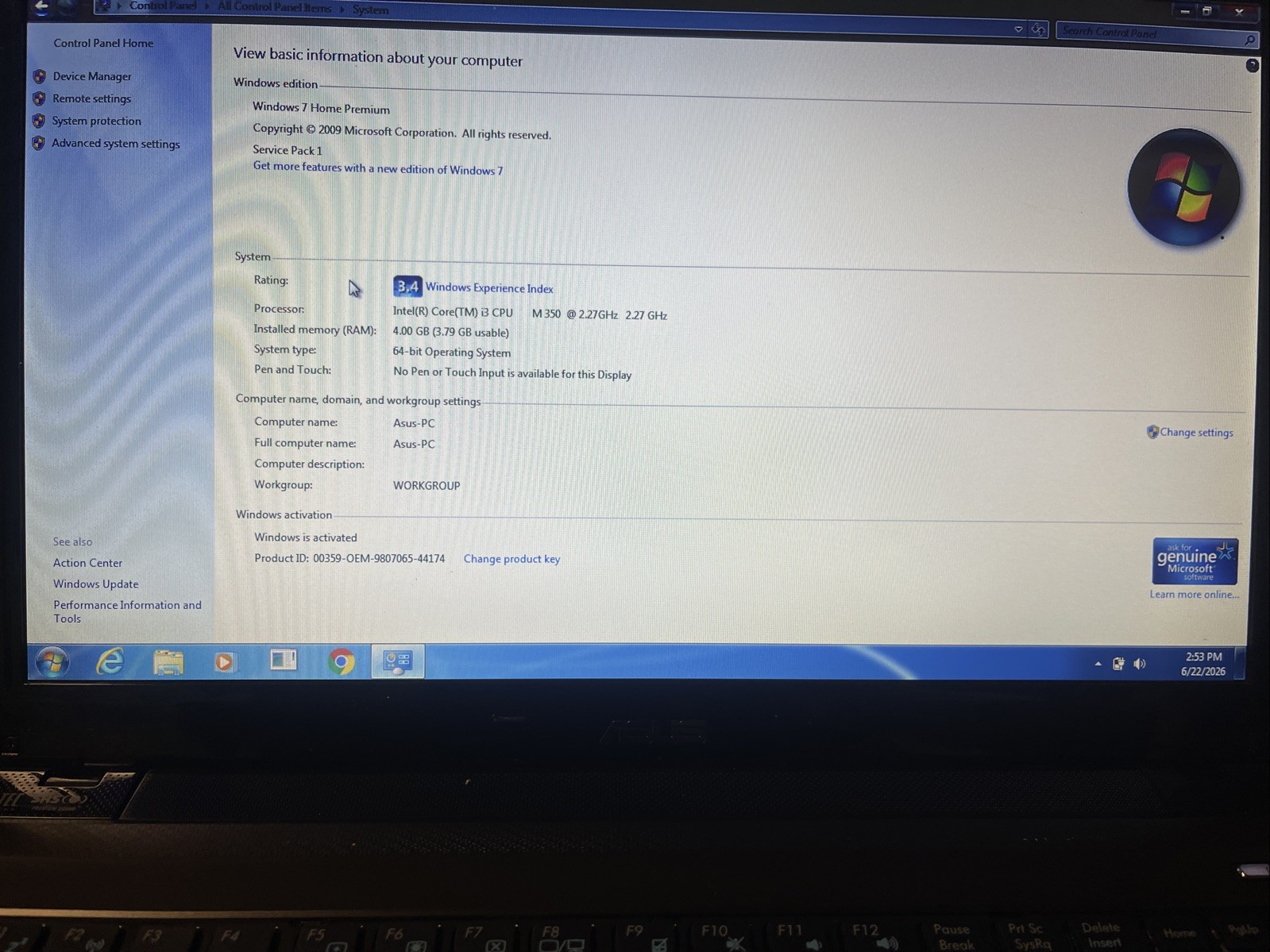 ASUS K52F 15.6″ Intel Core i3 M370 2.40ghz 4GB Working HDD – No adapter