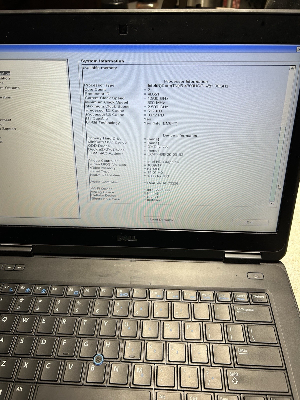 x1 – Dell Latitude E5440 i5-4310U VPRO@2.00GHz 8GB NO HDD No AC Adapter PARTS?