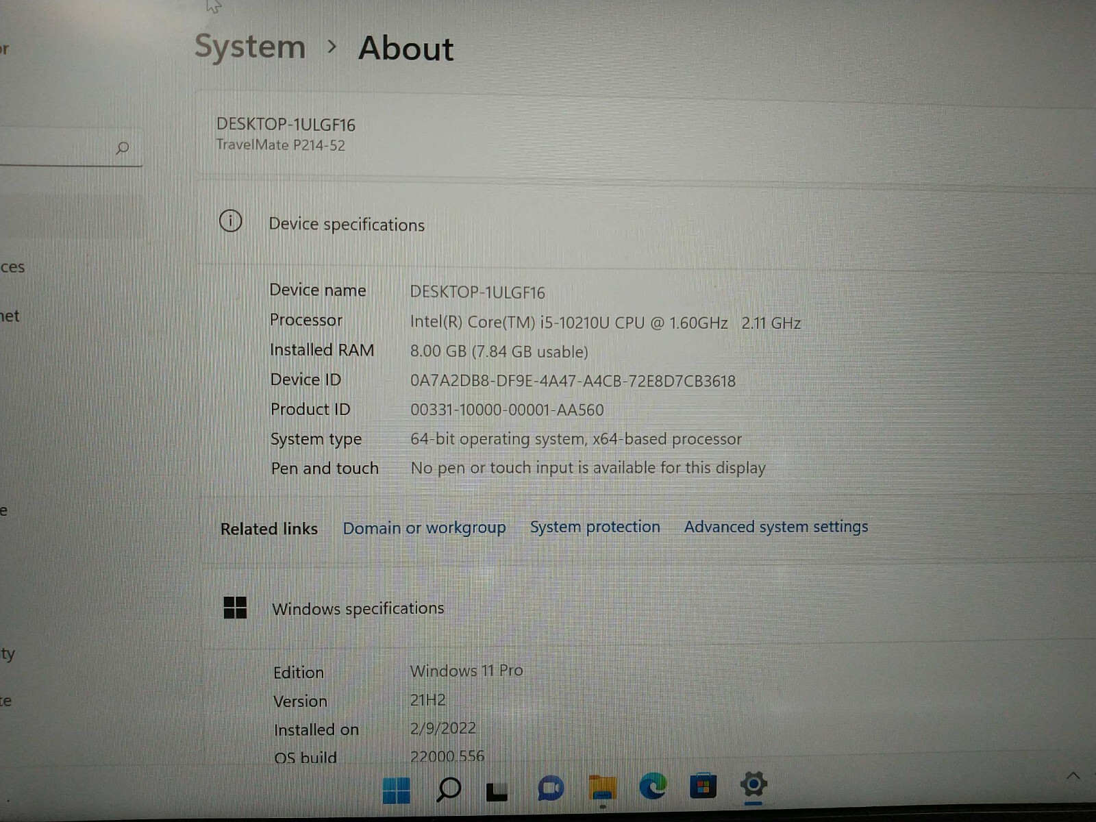 Acer travelmate P214-52 i5-10210 1.6ghz 8gb ram 256gb SSD NXVLHAA003025054FE7600
