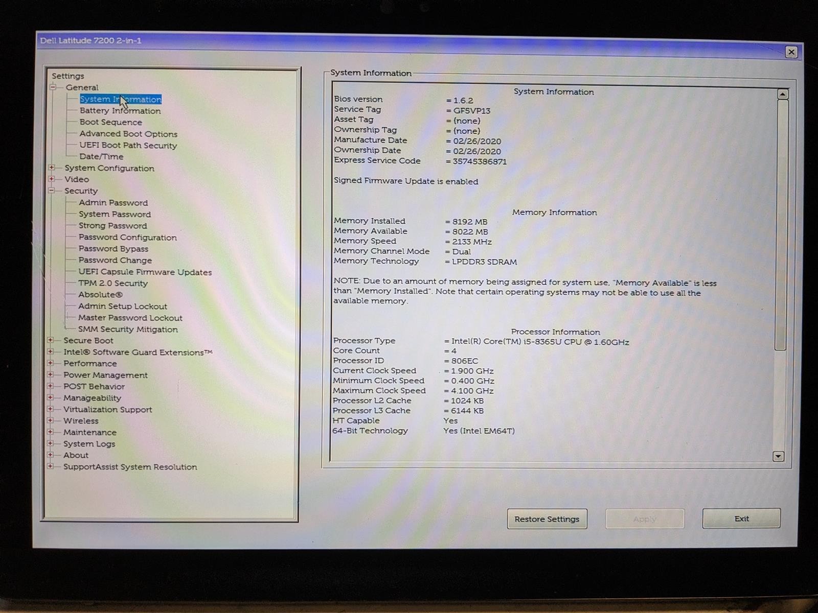 DELL LATITUDE 7200 2-IN-1 i5-8365U @ 1.60GHz, 8GB RAM, NO HDD/OS – (FOR PARTS)