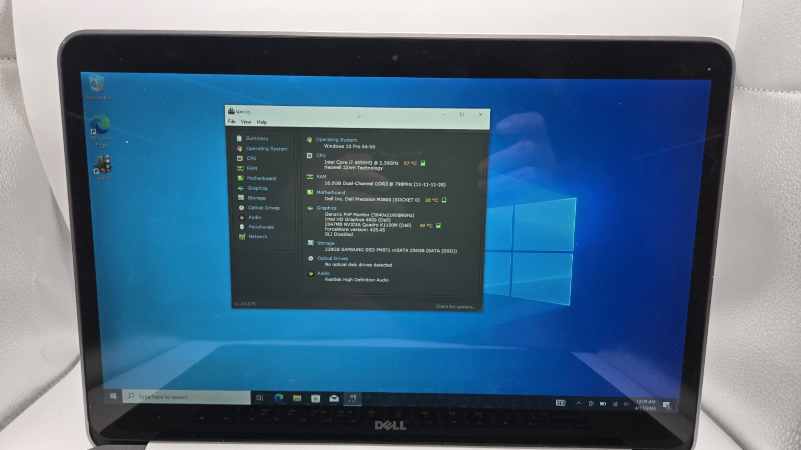 Dell Precision M3800 i7 16GB 256GB SSD K1100M Touch Win10 Pro AC Power Supply