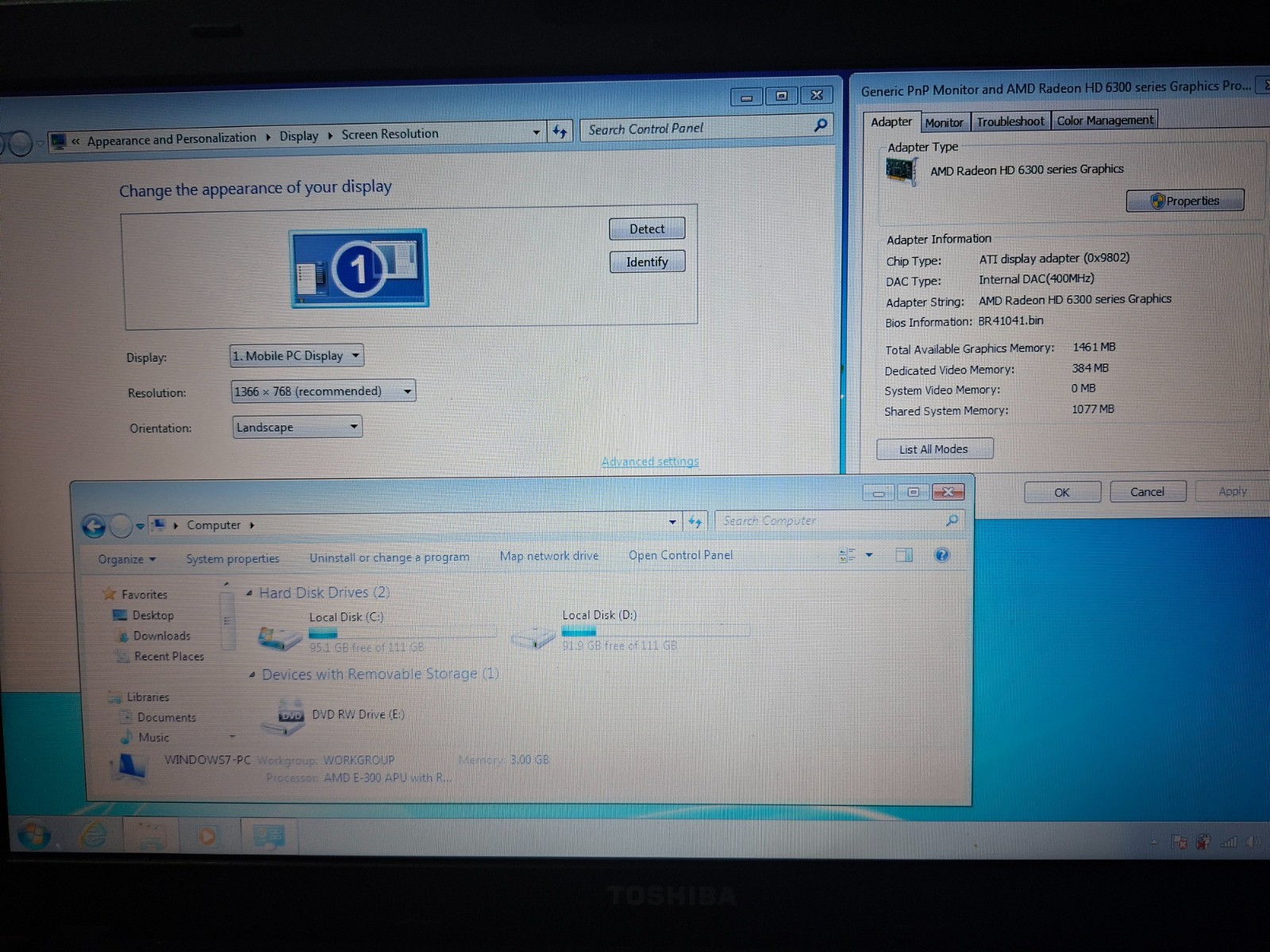 Toshiba Satellite C660D-1CV PSC1YE Laptop 15.6″ 3GB 240GB Windows Vista/7 Dual