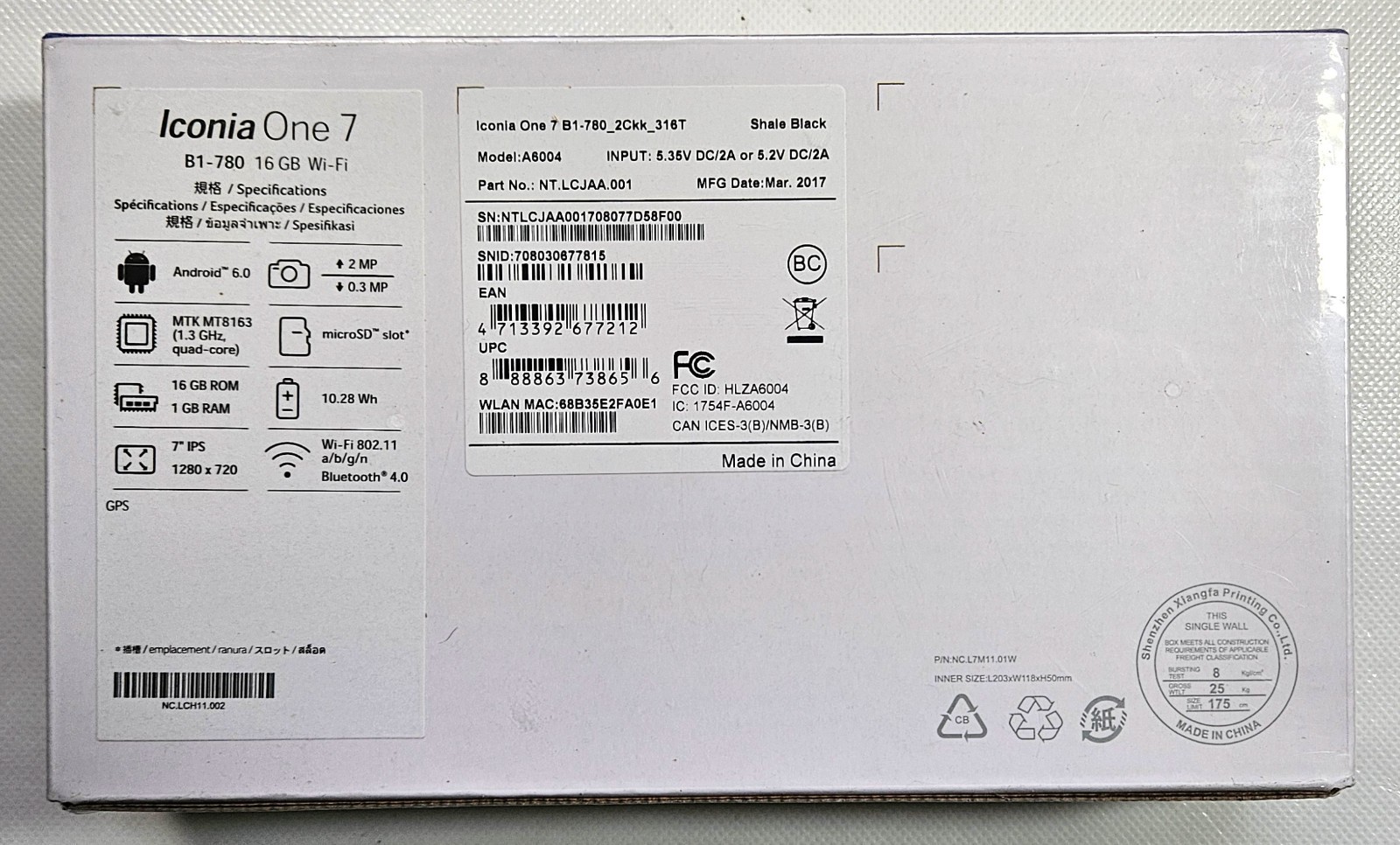 NEW Acer Iconia One 7 B1-780 16GB Tablet Shale Black Sealed Box