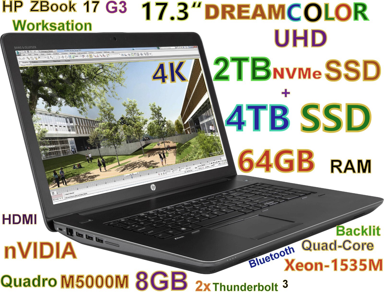 HP ZBook 17 G3 DREAMCOLOR Xeon-Quad 6TB (NVMe + SSD) 64GB 17.3″ 4K M5000M 8GB