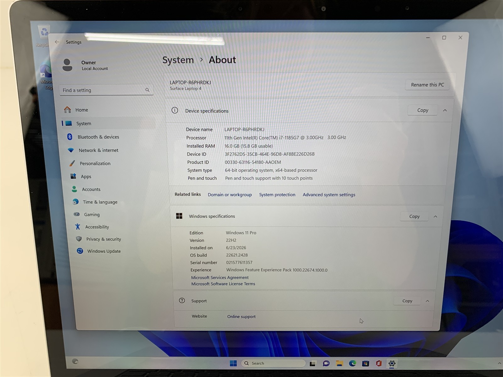 Microsoft Surface Laptop 4 1979 i7-1185G7 3.00GHz 16GB RAM 256GB NVMe Win 11 Pro