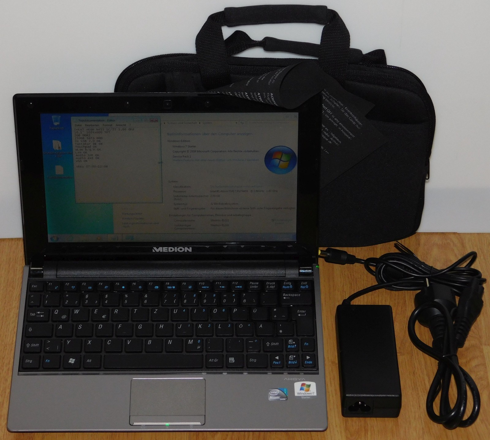 10.1″ Laptop Notebook Netbook Medion E1222 MD98241 1.66GHz 250GB 2GB Win 7 WiFi