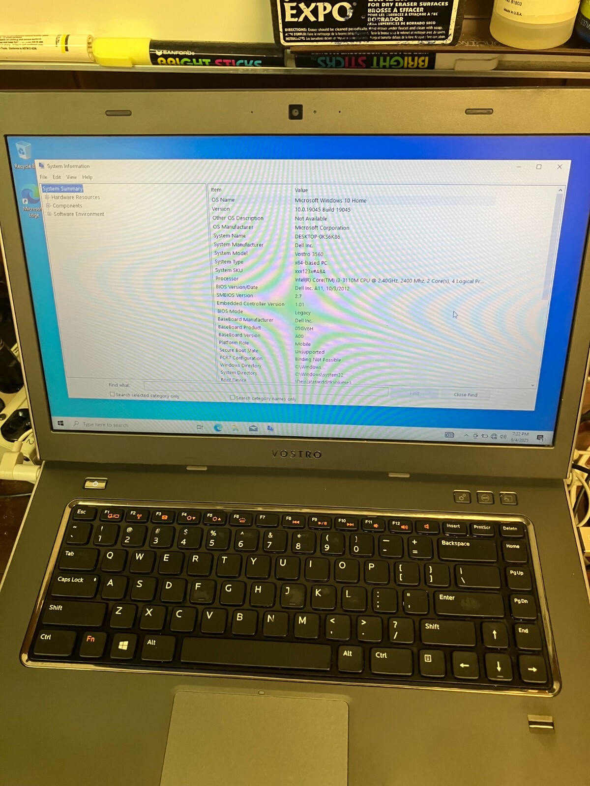 DELL VOSTRO 3560 Laptop Intel Core i3-3110M 2.40 GHZ + 4 GB 300GB HD, FOR PARTS