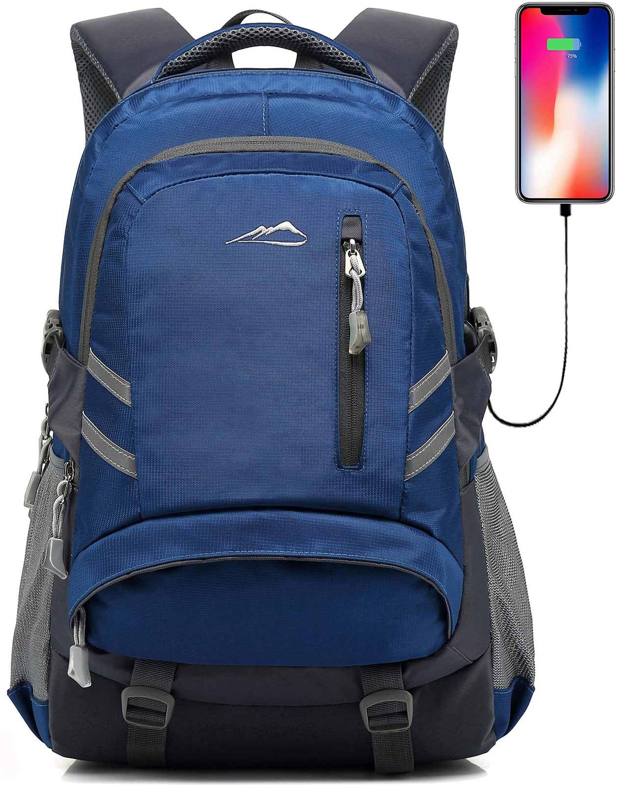 ProEtrade Backpack Laptop Bag College Travel USB Charging Anti Theft Blue