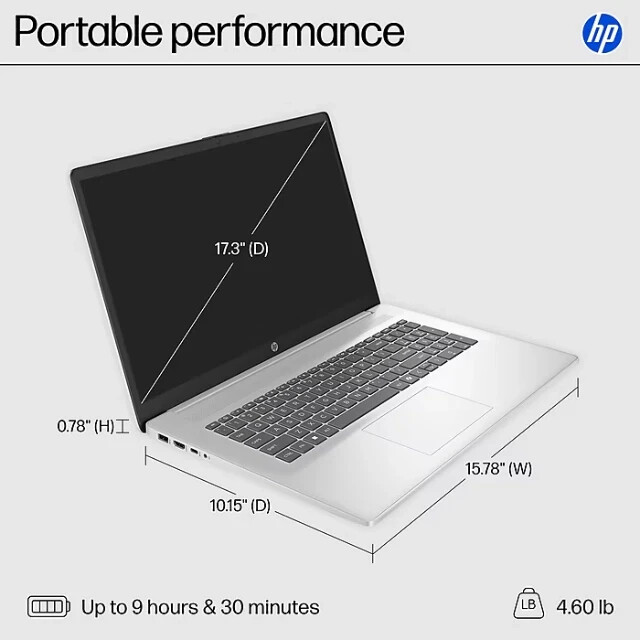 HP 17.3″ FHD Laptop Intel Core i3-N305 8GB RAM 512GB SSD Win11 Home 17-CN3083ST