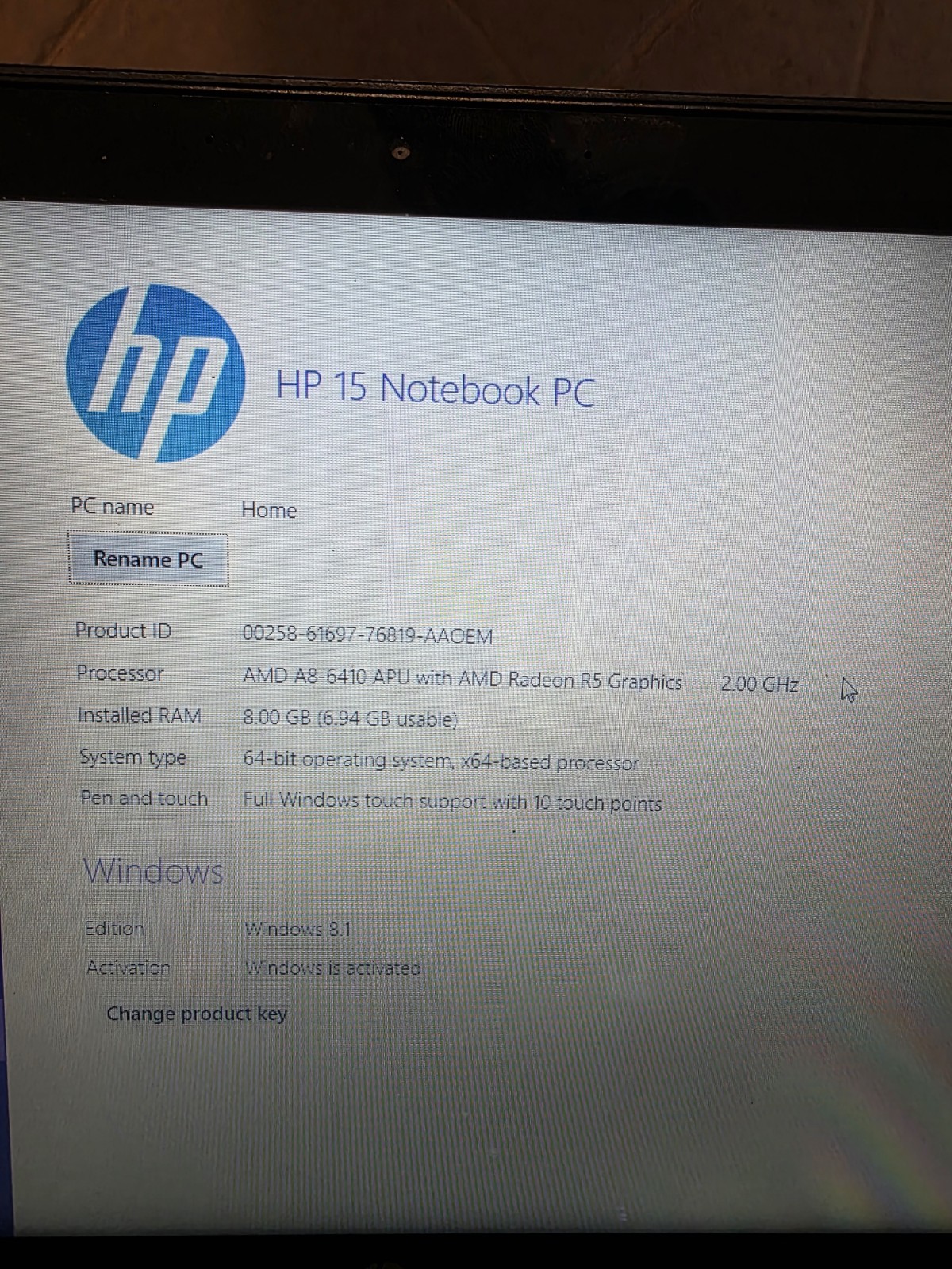 Laptop Hp Pavilion 15 CPU AMD A8-6410 RAM 8GB Windows 8
