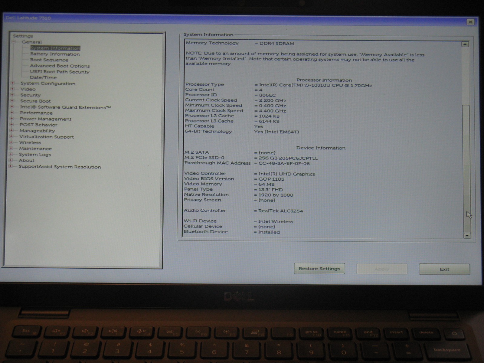 Dell Latitude 7310 i5-10310U 256GB NVMe 16GB FHD touch TB3 IR Cam vPro W11P