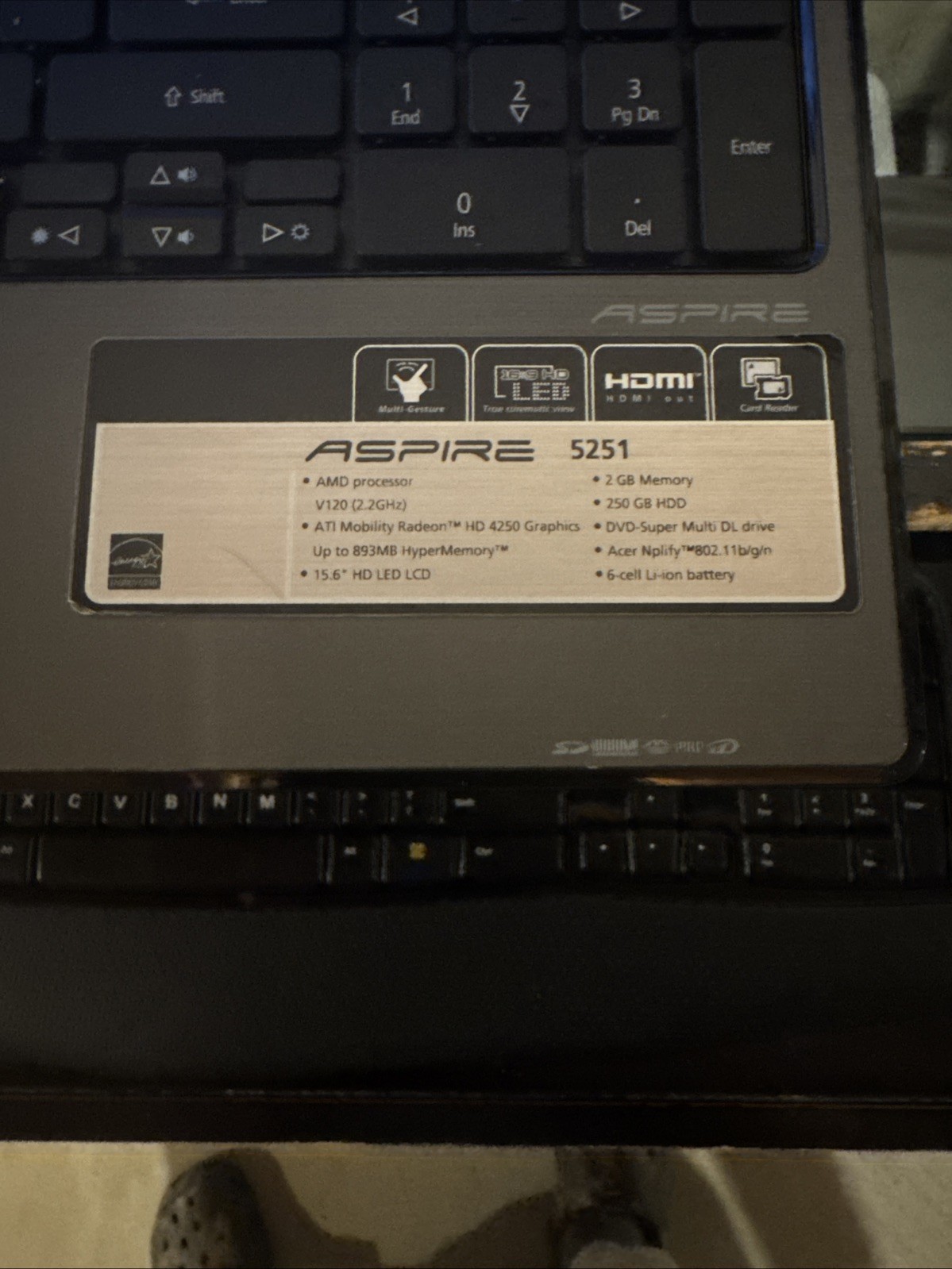 Aspire 5251 AMD V120 Processor 2200Mhz 8Gb Ram Windows 10 Pro