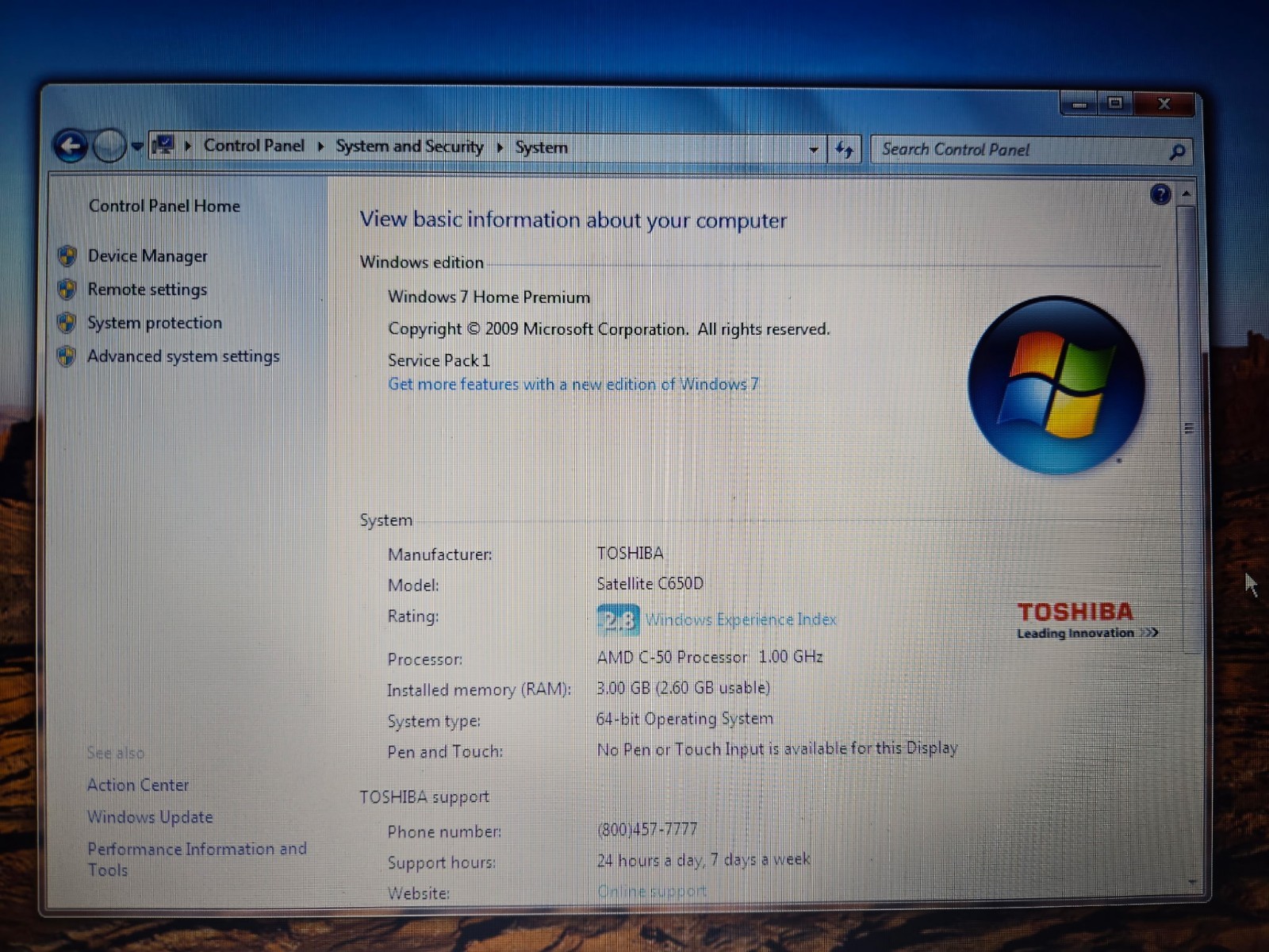 Toshiba Satellite C650D Laptop 15″ AMD C50
