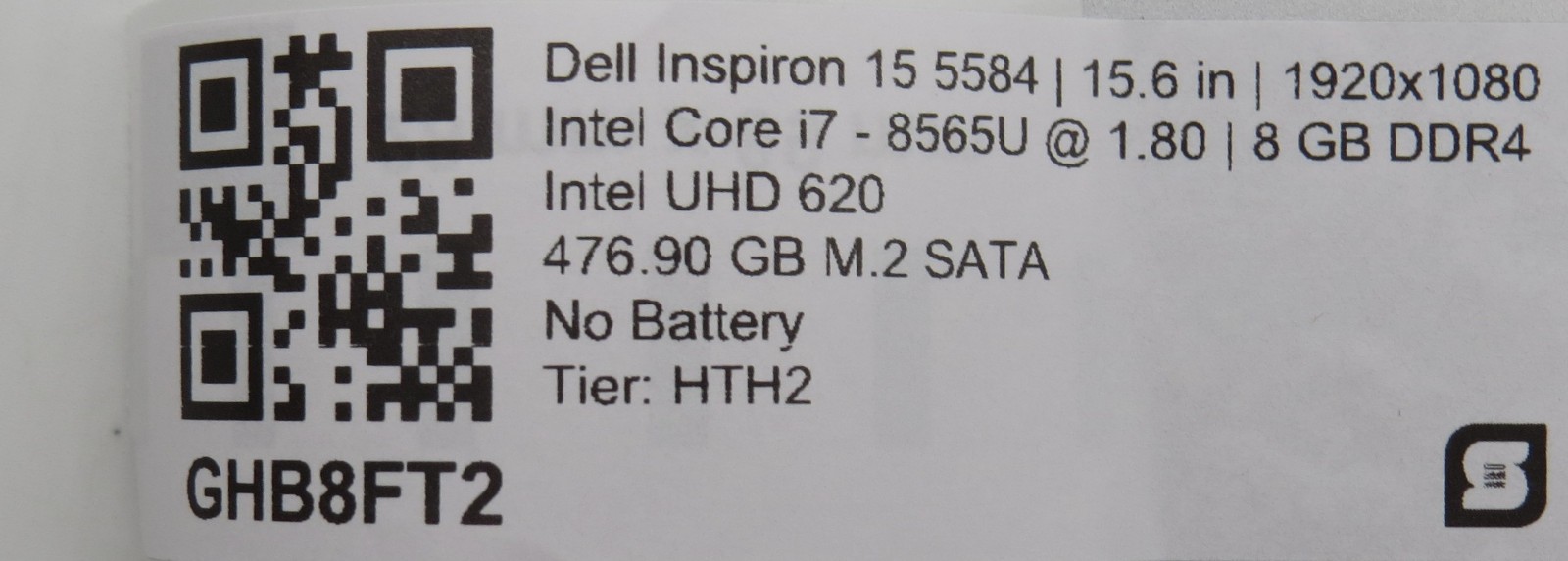 Dell Inspiron 15 5584 i7-8565U @ 1.8GHz 8GB DDR4 475GB m2 15.6″ No OS/Battery