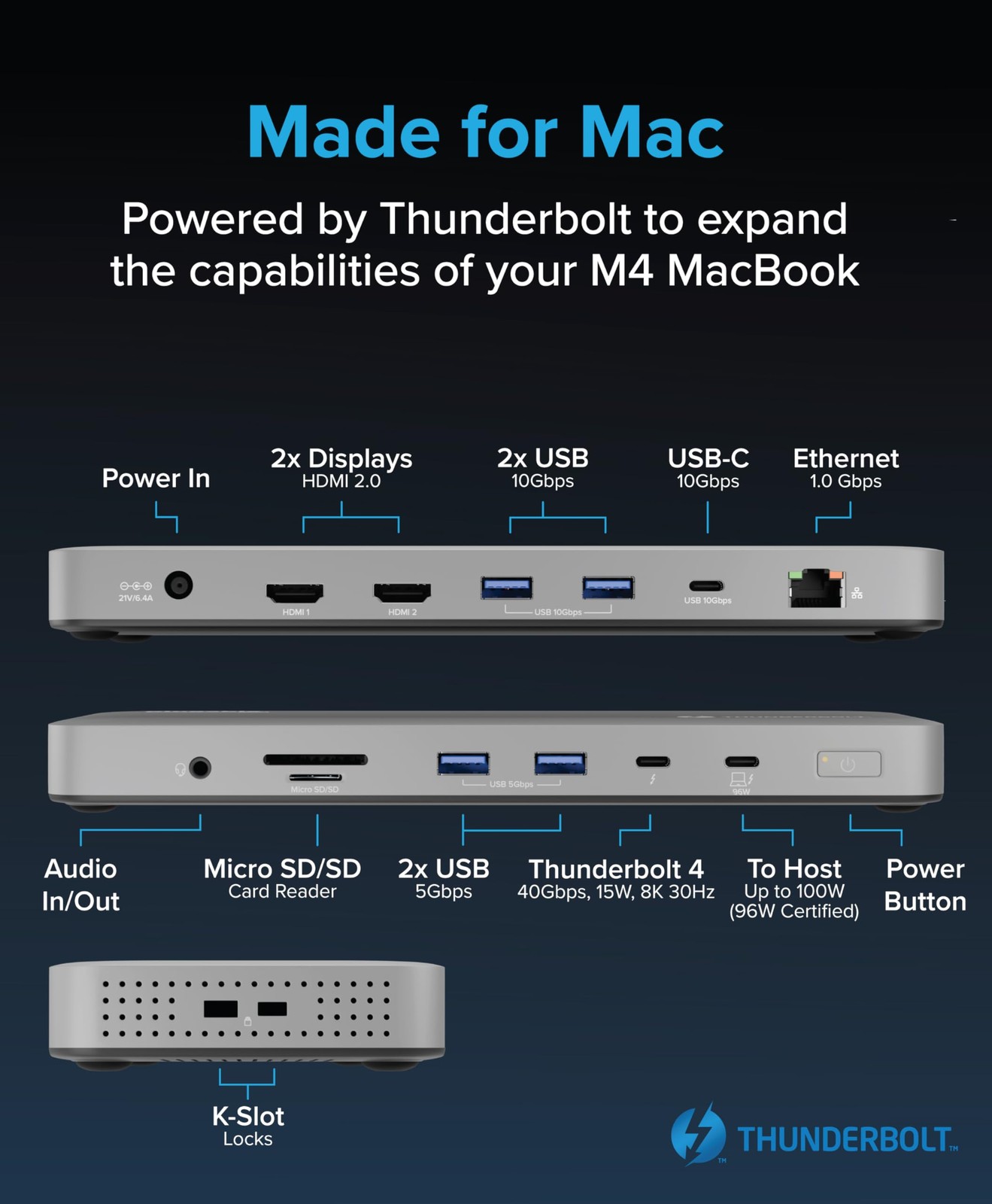 Plugable Thunderbolt 4 Dock for MacBook Air/Pro: 100W Charging, Dual 4K/6K