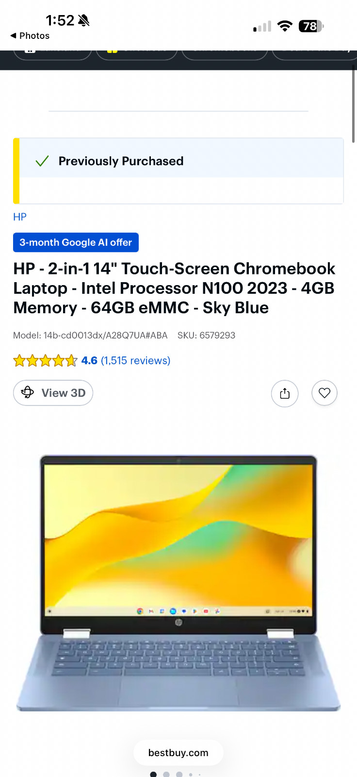HP – 2-in-1 14″ Touch-Screen Chromebook Laptop – Intel Processor N100 2023 – 4GB