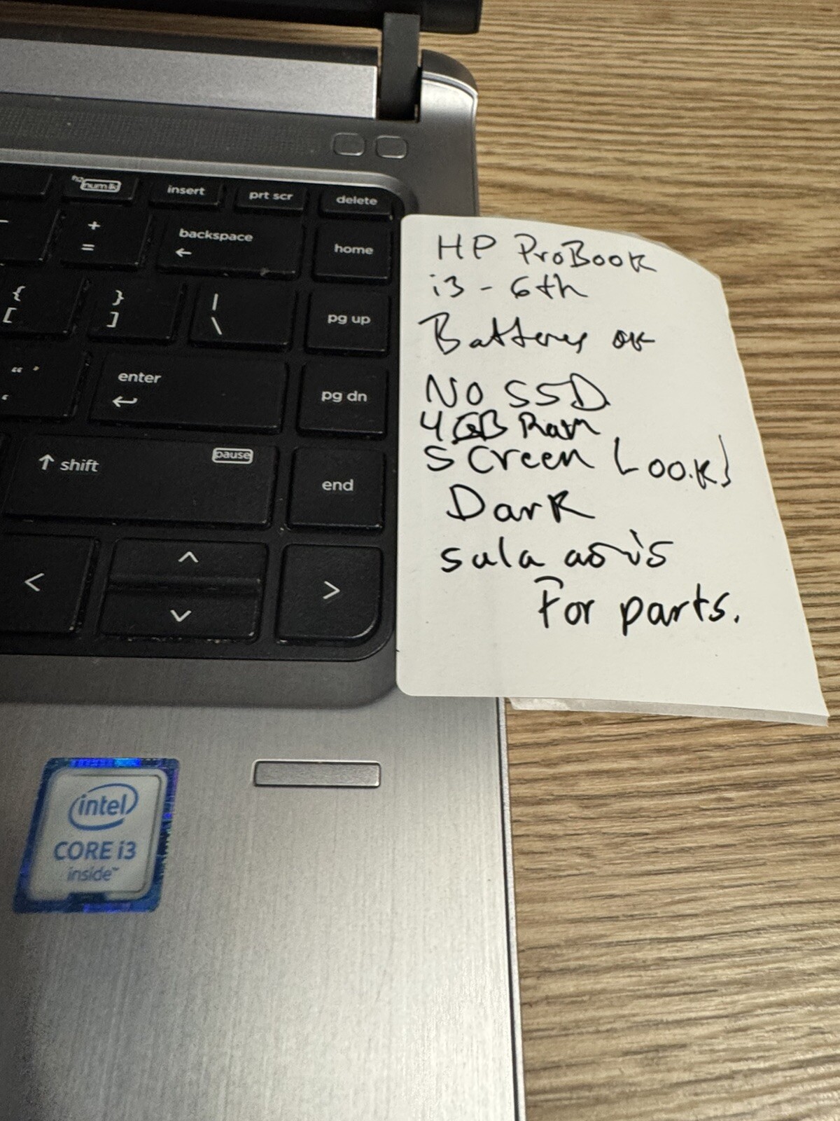 HP ProBook 430 G3 Intel Core i3 6th Gen 4GB NoHDD/OS/AC For Parts