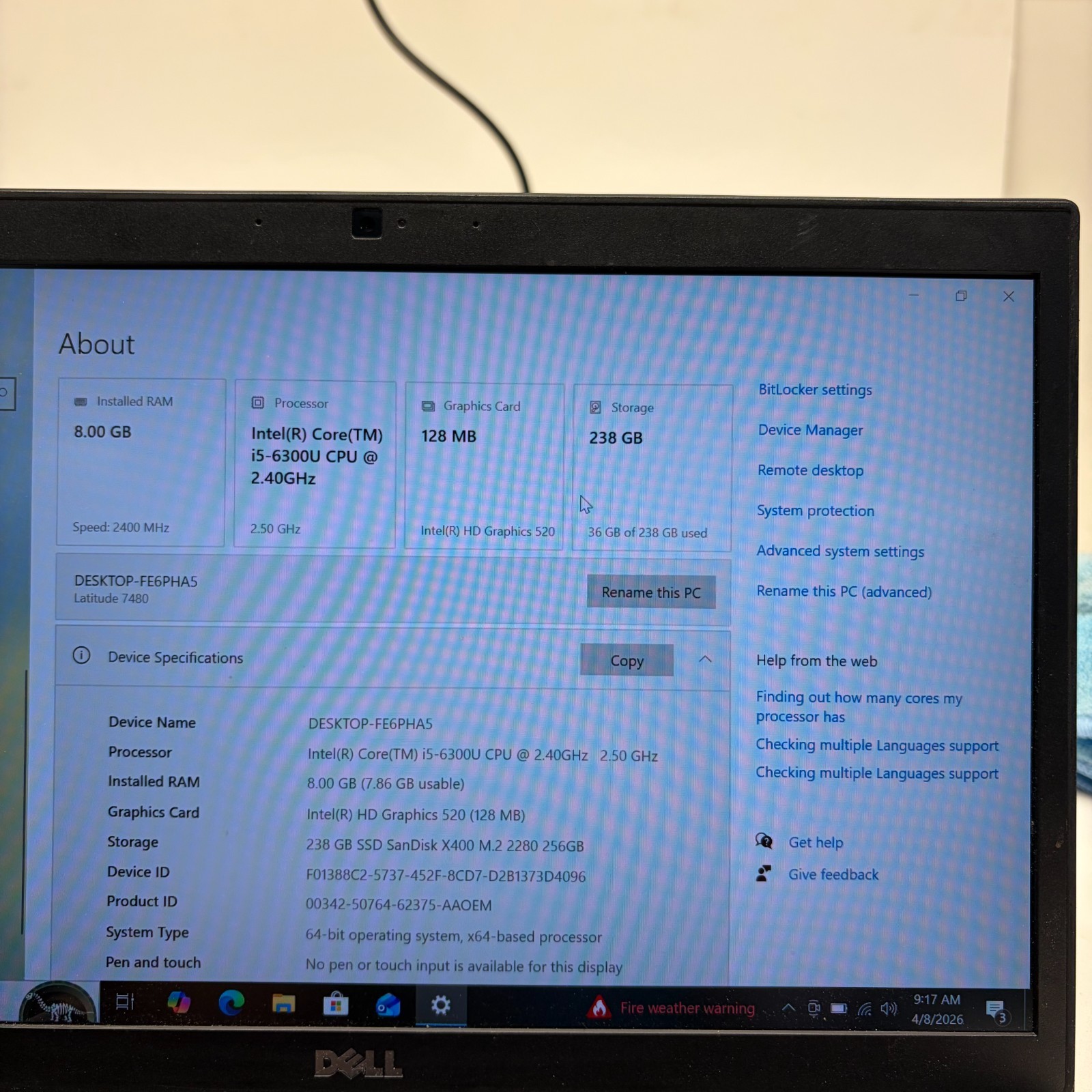 Dell Latitude 7480 w/ Power Supply