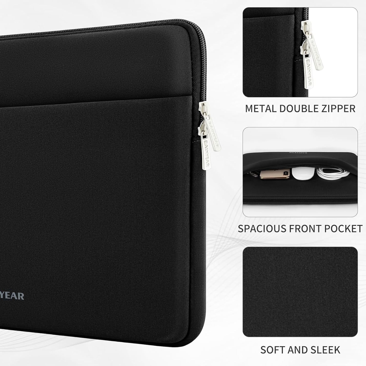 17 Inch Laptop Sleeve Case, Protective Portable Case with Front Pocket, Black