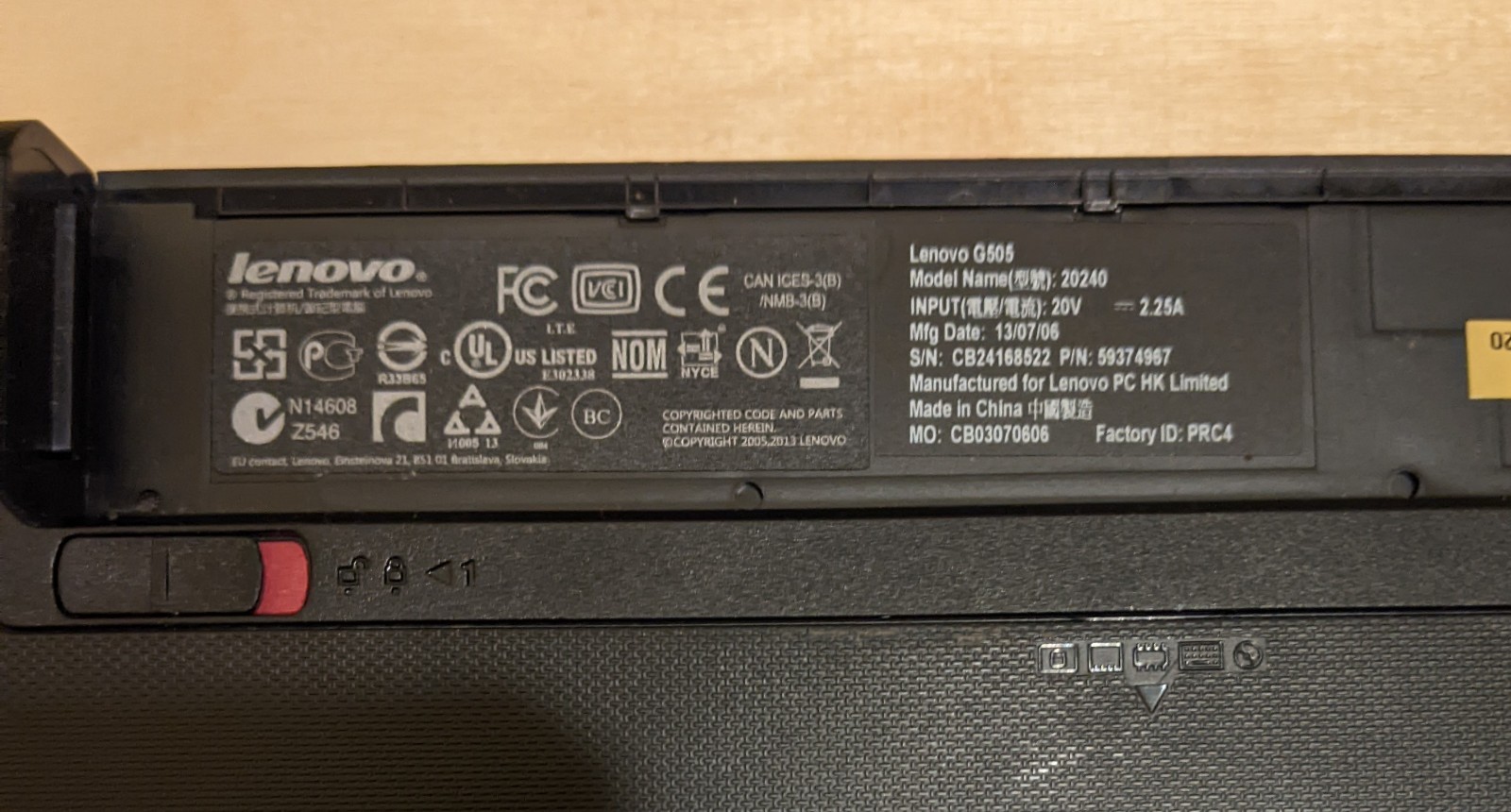 Lenovo G505 20240 Laptop Notebook AMD E1-2100 1GHz 2GB Ram NO HDD NO AC Charger