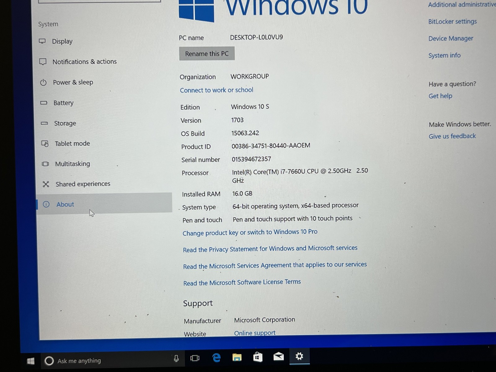 Microsoft Surface Laptop 2 (Intel Core i7-7660U, 16GB RAM, 512GB) Platinum – SEE