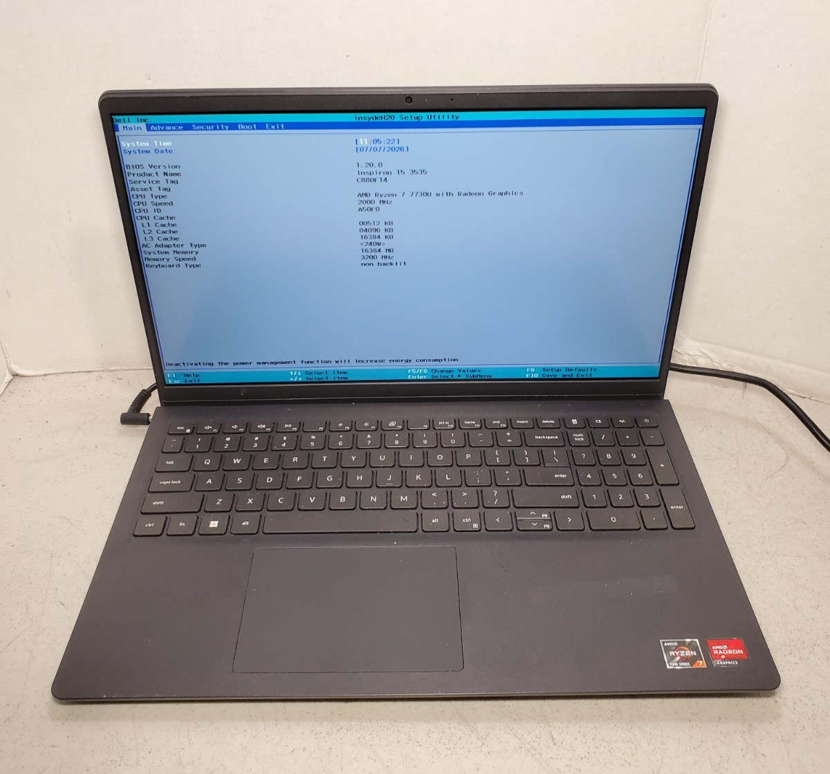 Dell Inspiron 15.6 Laptop Ryzen 7 7730U 16GB RAM No HDD/SSD/OS! #69