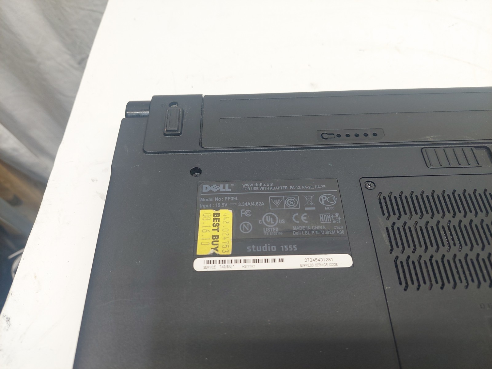 DELL STUDIO 1555 PP39L – FOR PARTS – INTEL CORE 2 DUO 15″ Untested No Cord