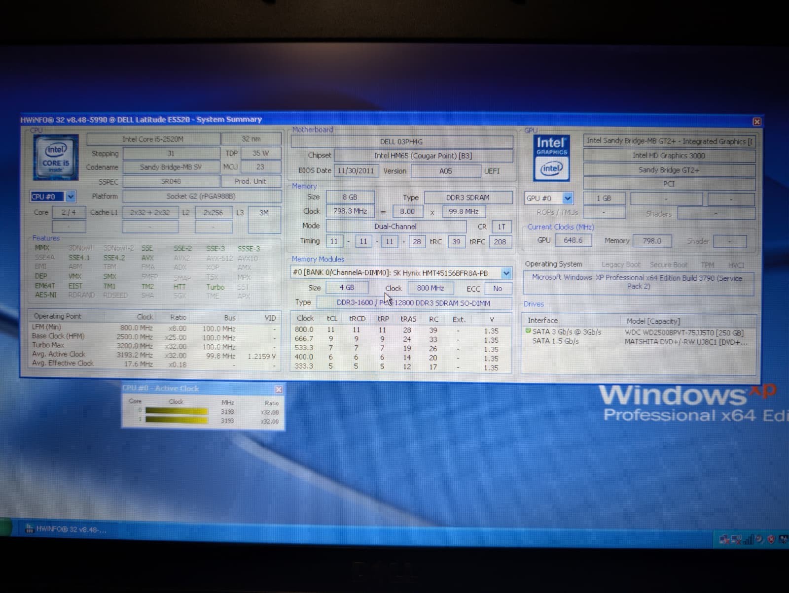 Dell Latitude E5520 | i5 2nd Gen 8GB RAM 250GB HDD | Win XP Pro 64-Bit | DVD-RW
