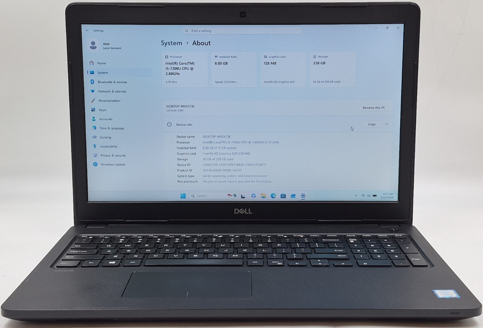 Dell Latitude 3580 i5-7300U 2.60GHz 8GB RAM 256GB NVMe W11P Laptop