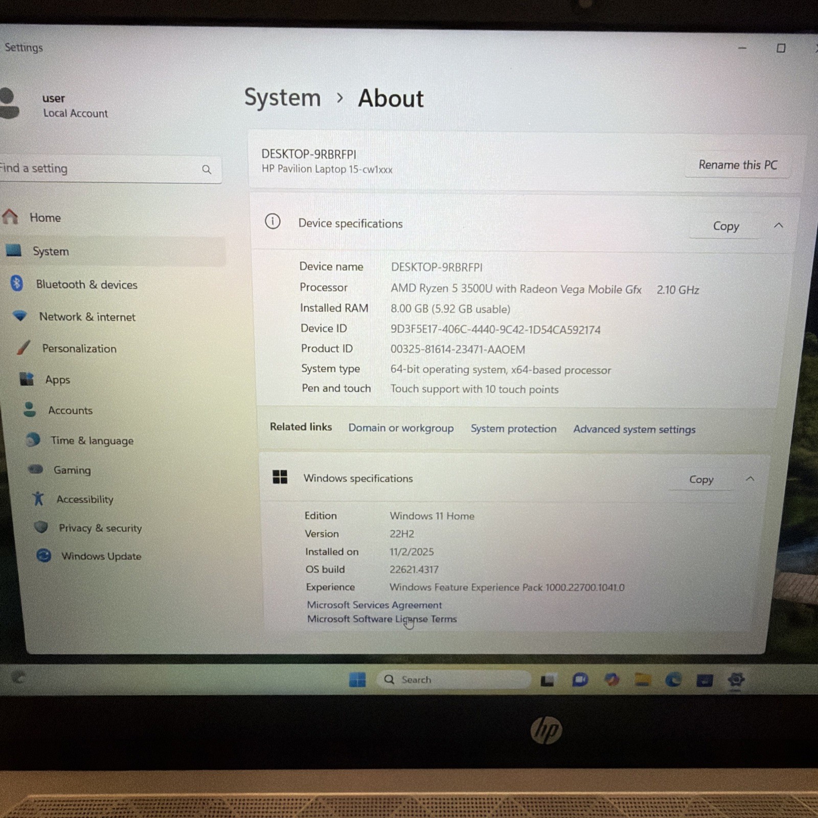 HP 15-EF2013DX 15.6″ Touch 8GB |256GB AMD Ryzen™ 5 3500U 2.10GHz WIN11H, Silver