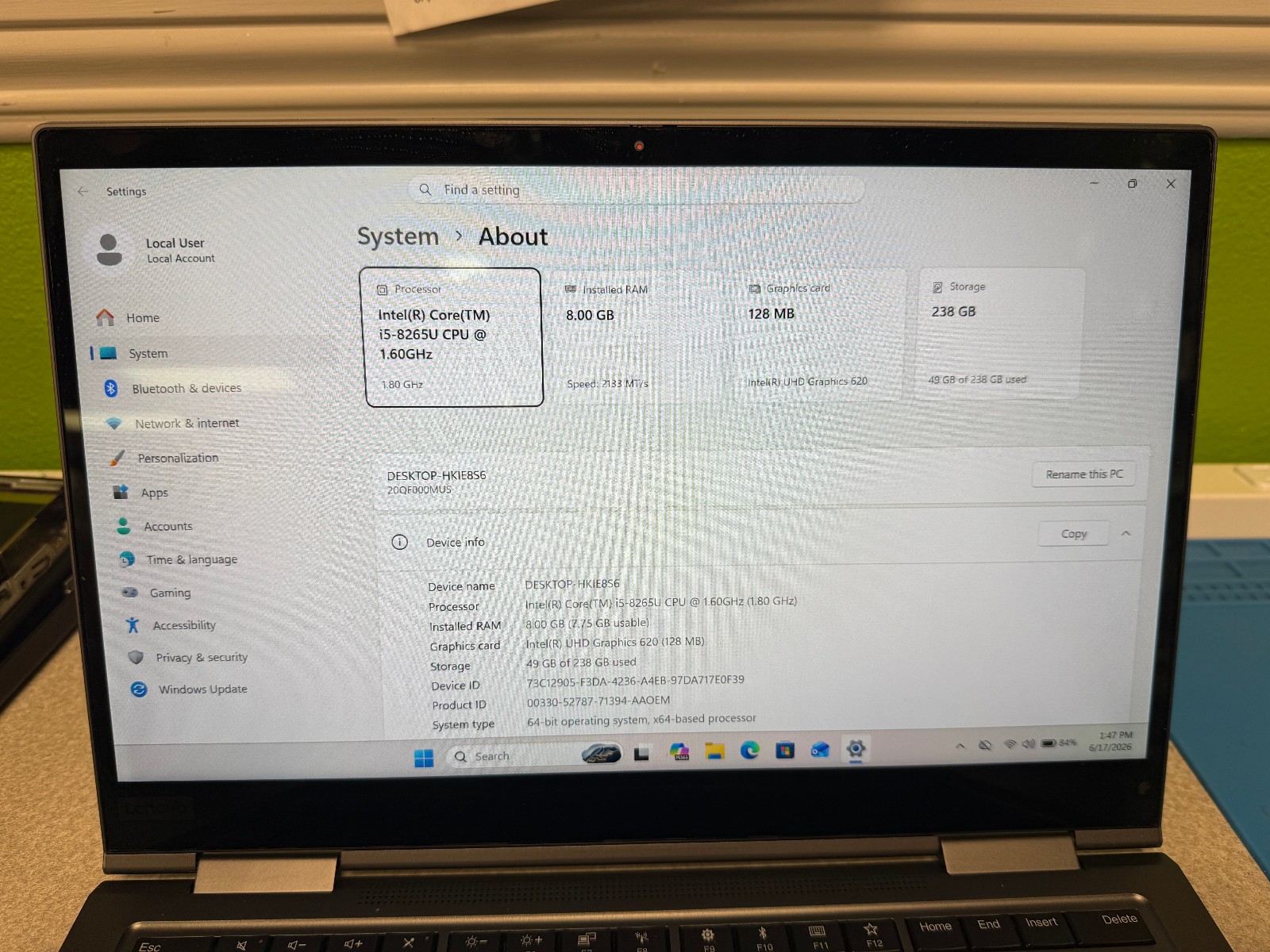 Lenovo ThinkPad X1 Yoga4Th Gen Touch Laptop 13.3″ Core i5 8GB RAM 256GB Storage