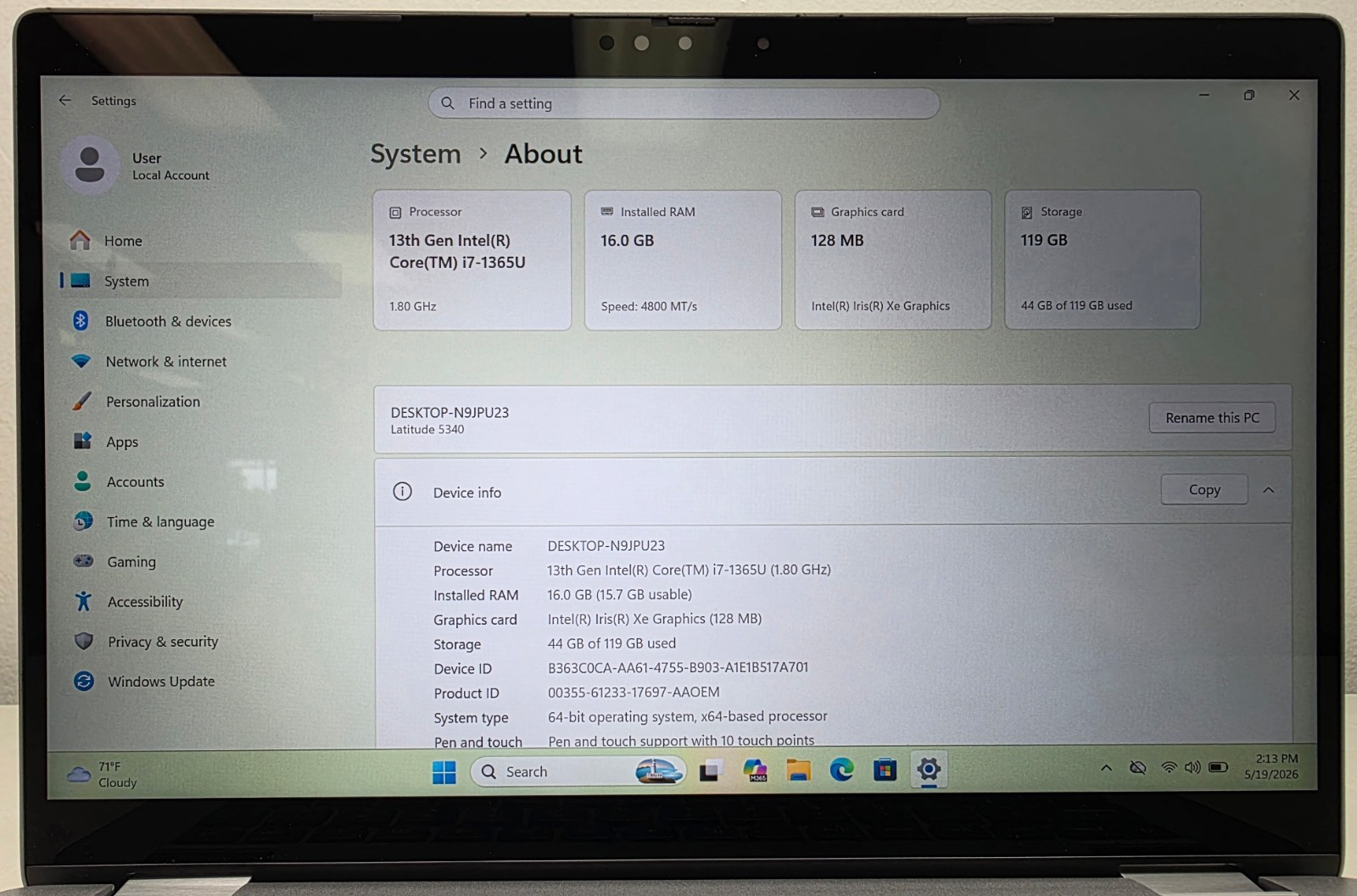 Dell Latitude 5340 13.3″ i7-1365U 1.80GHz 16GB RAM 128GB SSD Windows 11 Pro