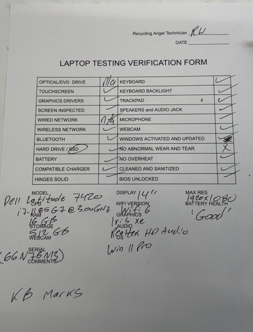 Dell Latitude 7420 i7-1185G7 16GB 512GB M.2 Win11Pro w/AC