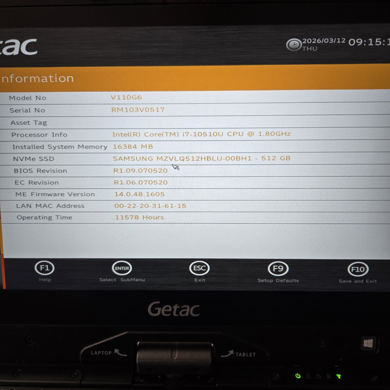 Getac V110 G6 Toughbook i7-10510U 1.8GHz 512GB SSD 16GB – GPS 4G Win11 – Grade B