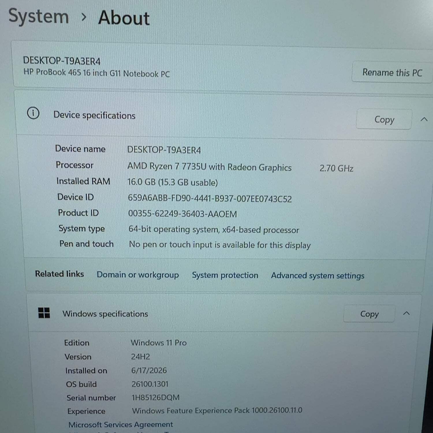HP ProBook 465 G11 16″ Ryzen 7 7735U 2.7GHz 16GB RAM 512GB SSD